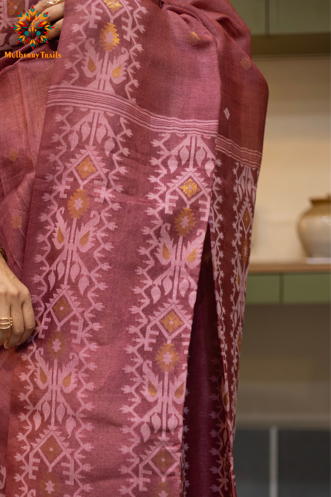 Meghana - Tusser silk saree with Jamdani Design Saree_Mauve