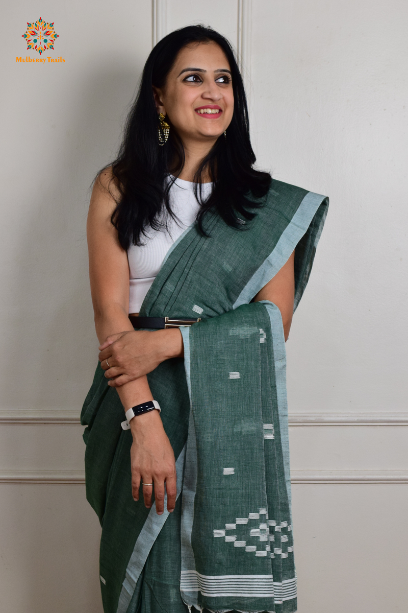 Yami: Flowy Summer Cotton Saree Sage Green