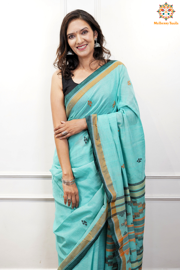 Cotton Handloom Saree
Pure Cotton Saree with for office wear. 
Model is wearing cotton saree for office, day outing, casual wear. 
Handloom saree, handloom mark, handwoven saree
Luxury Pure cotton Saree
Premium Sarees for office wear. sankranti, govt festivals, formal occassions, army events