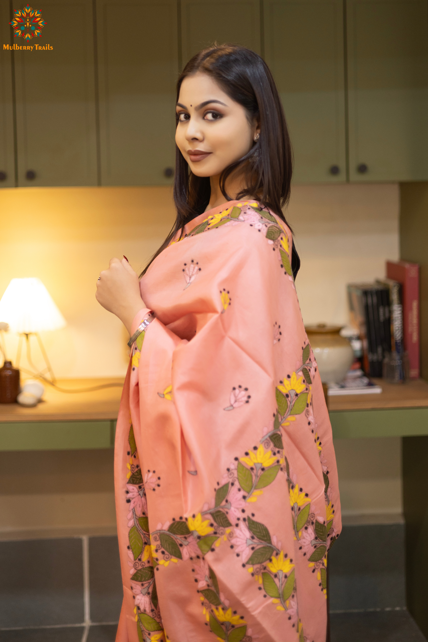 Rima - Peach Silk Saree with Embroidery