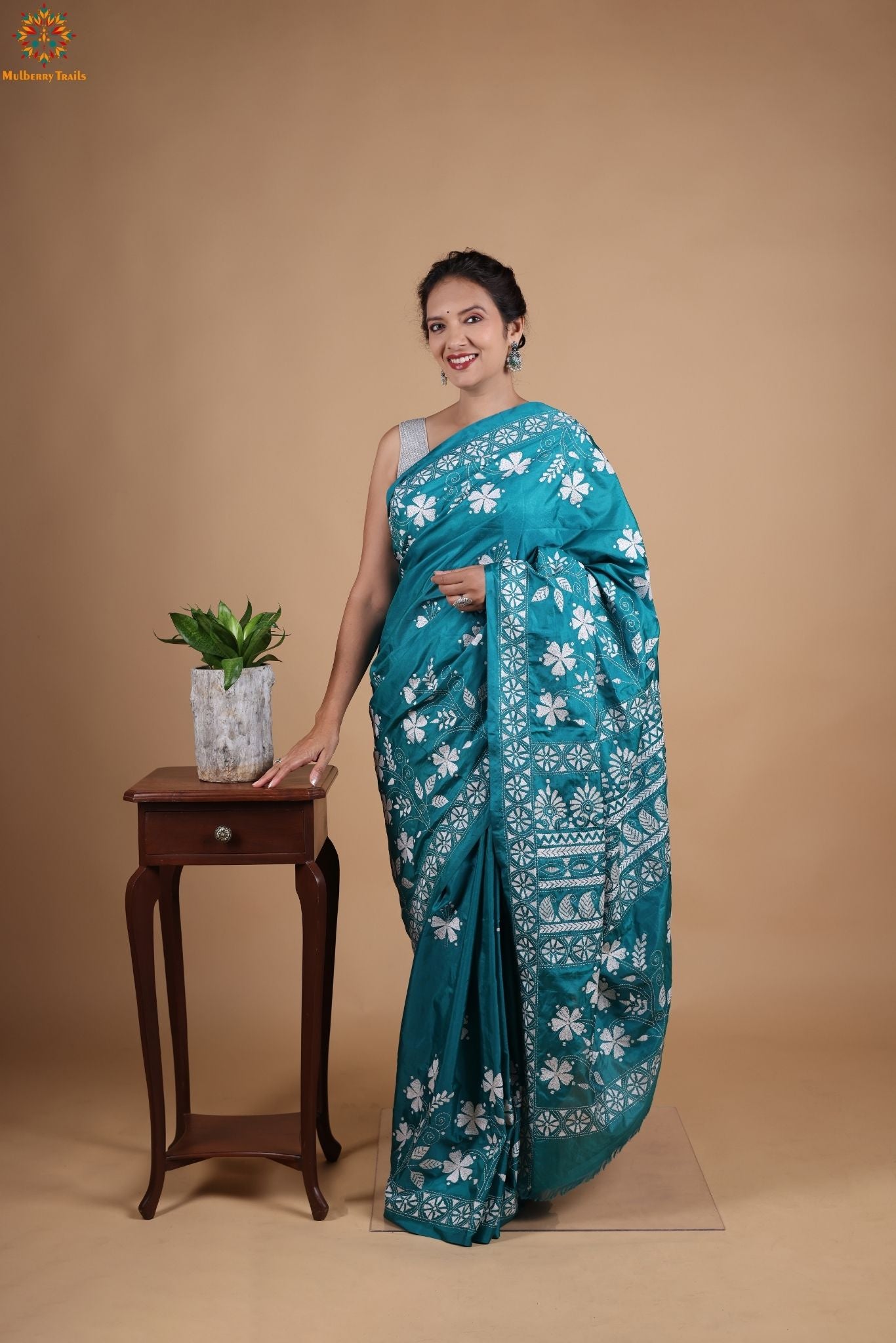 Koyna - Art Silk Kantha Embroidery Saree