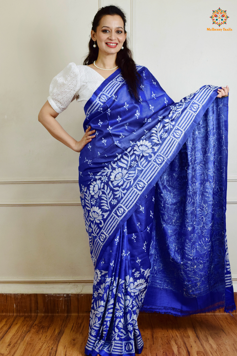 Rima - Tusser Silk Saree with all over Kantha Embroidery