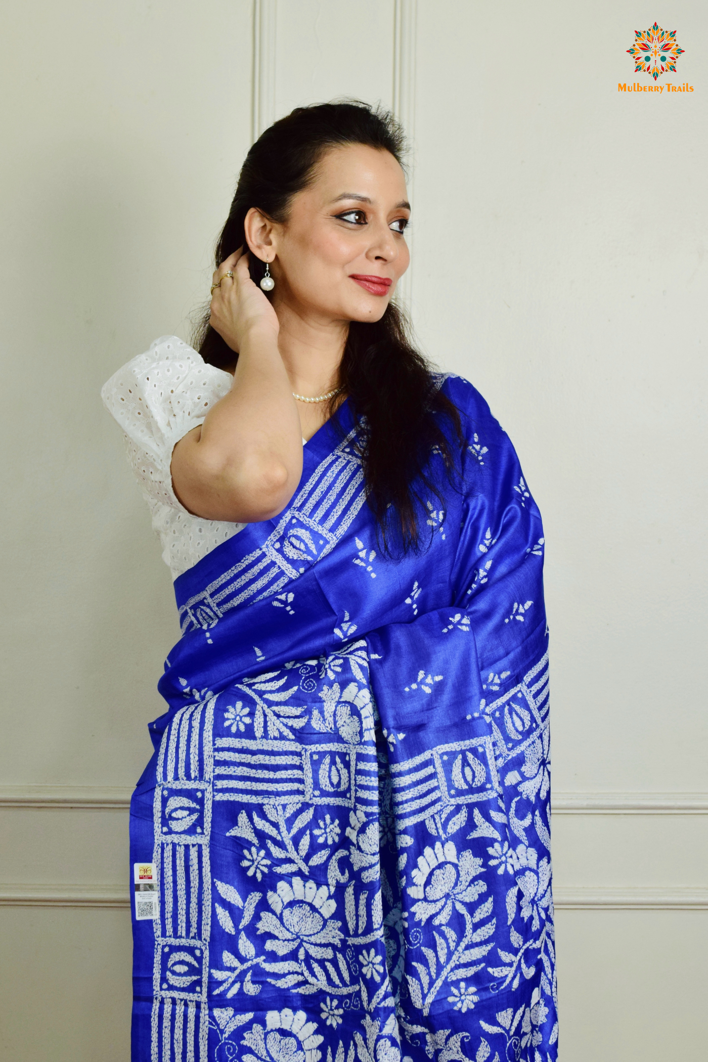 Rima - Tusser Silk Saree with all over Kantha Embroidery