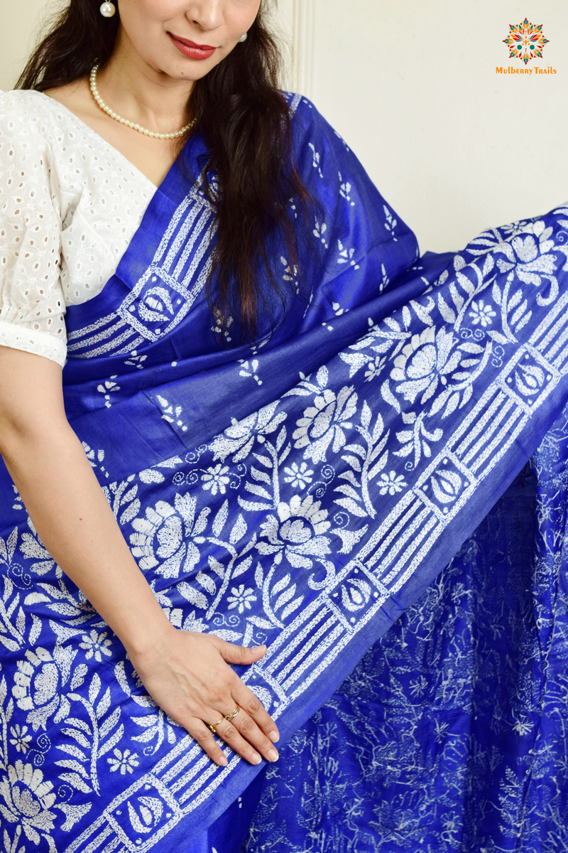 Rima - Tusser Silk Saree with all over Kantha Embroidery