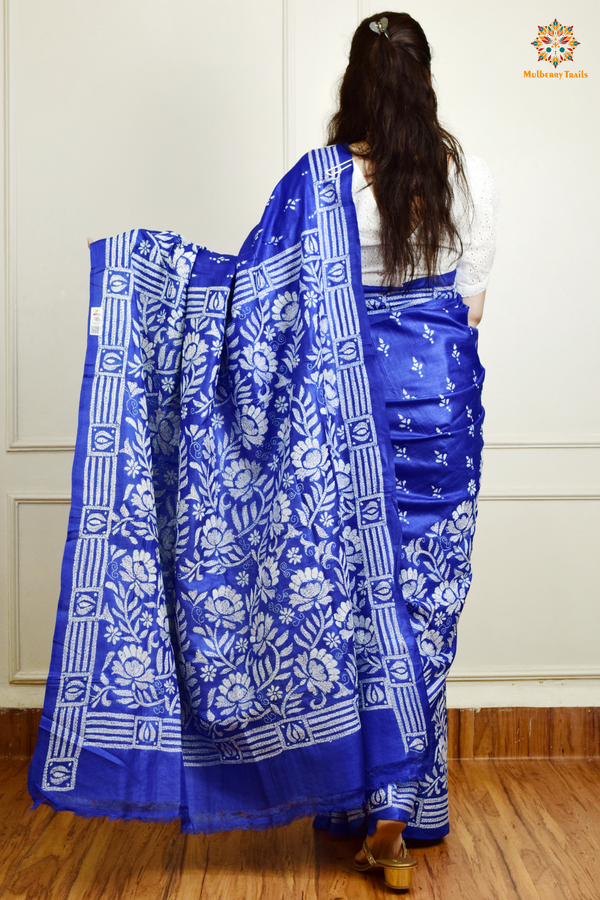 Rima - Tusser Silk Saree with all over Kantha Embroidery