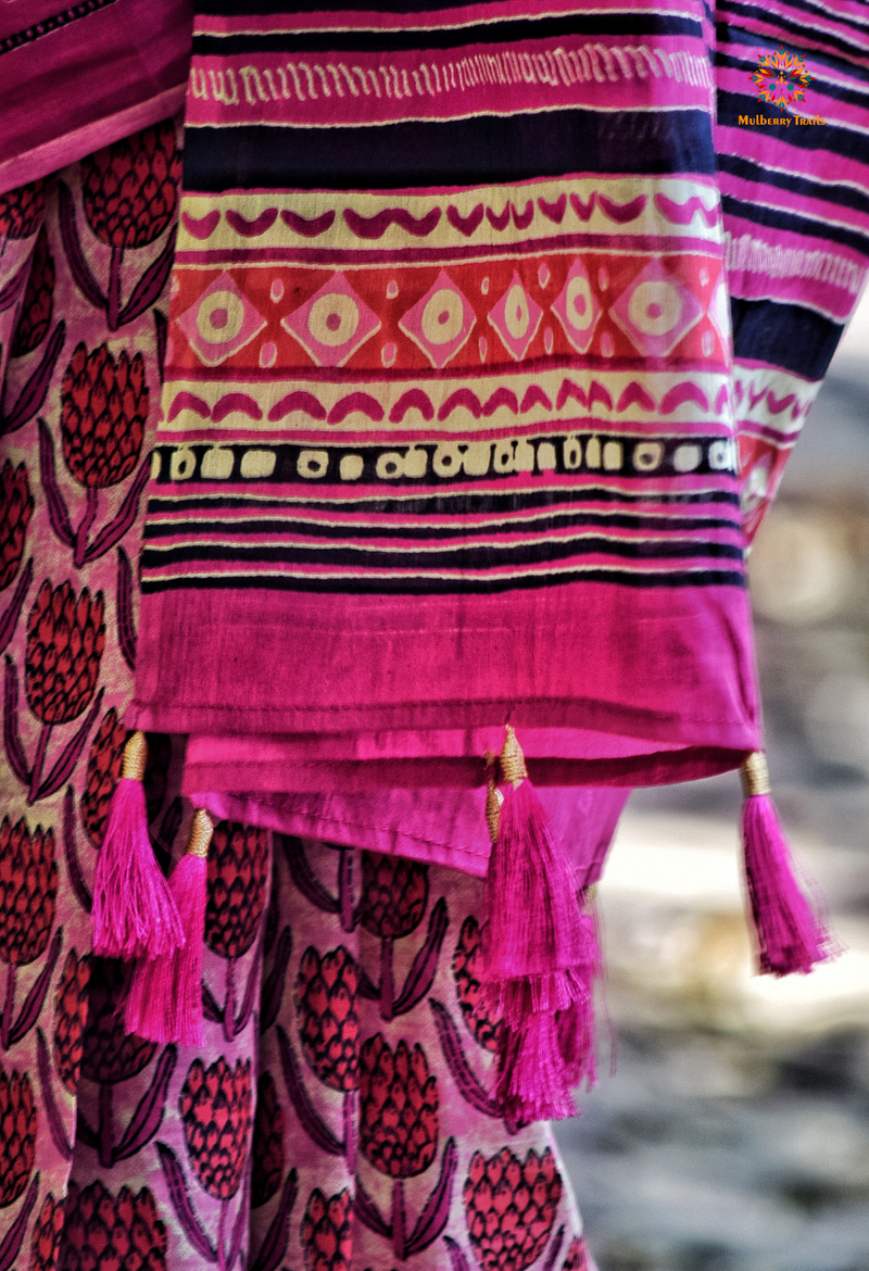 Chitrani: Summer Printed Cotton Sarees Pink