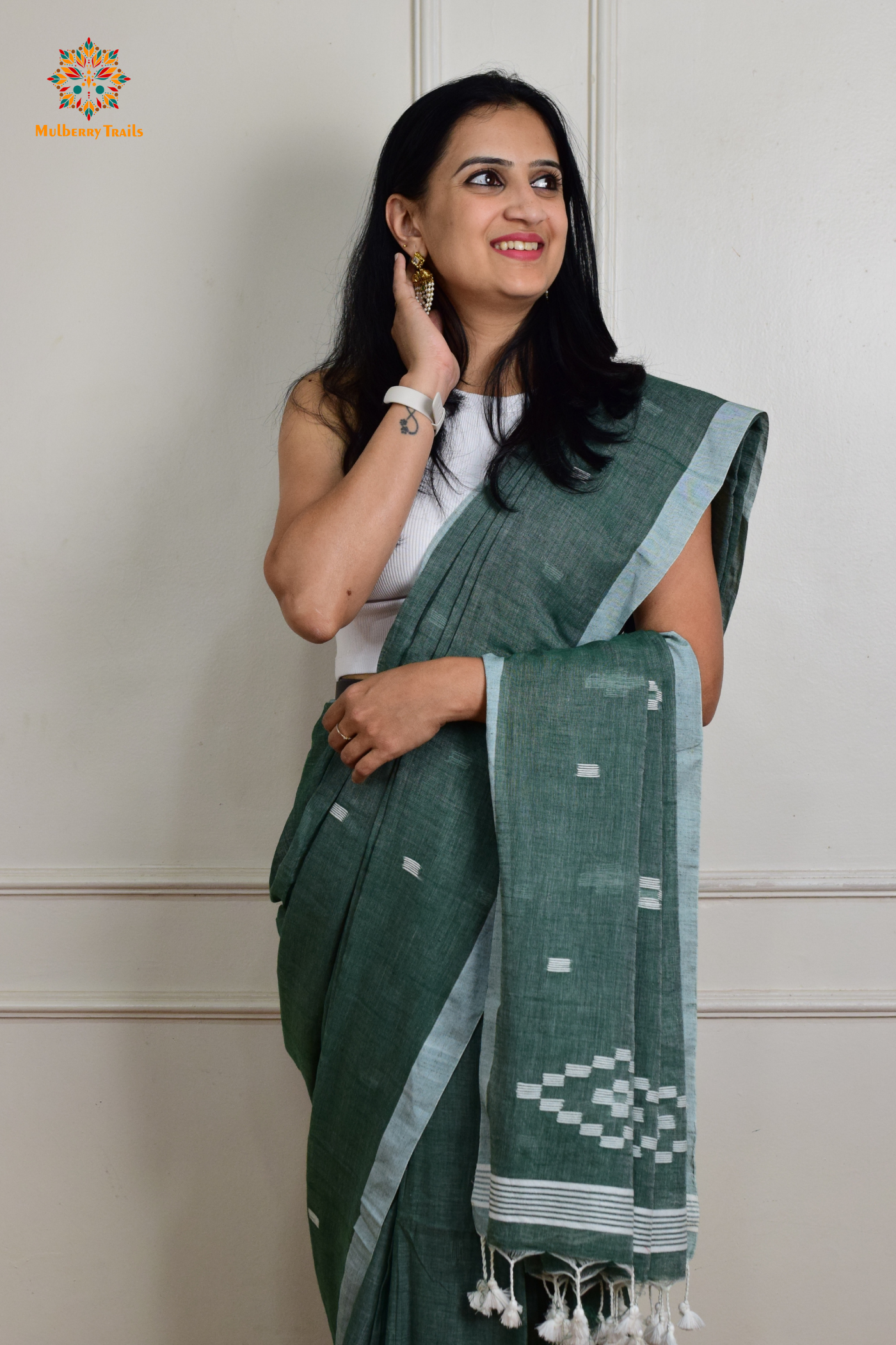 Yami: Flowy Summer Cotton Saree Sage Green