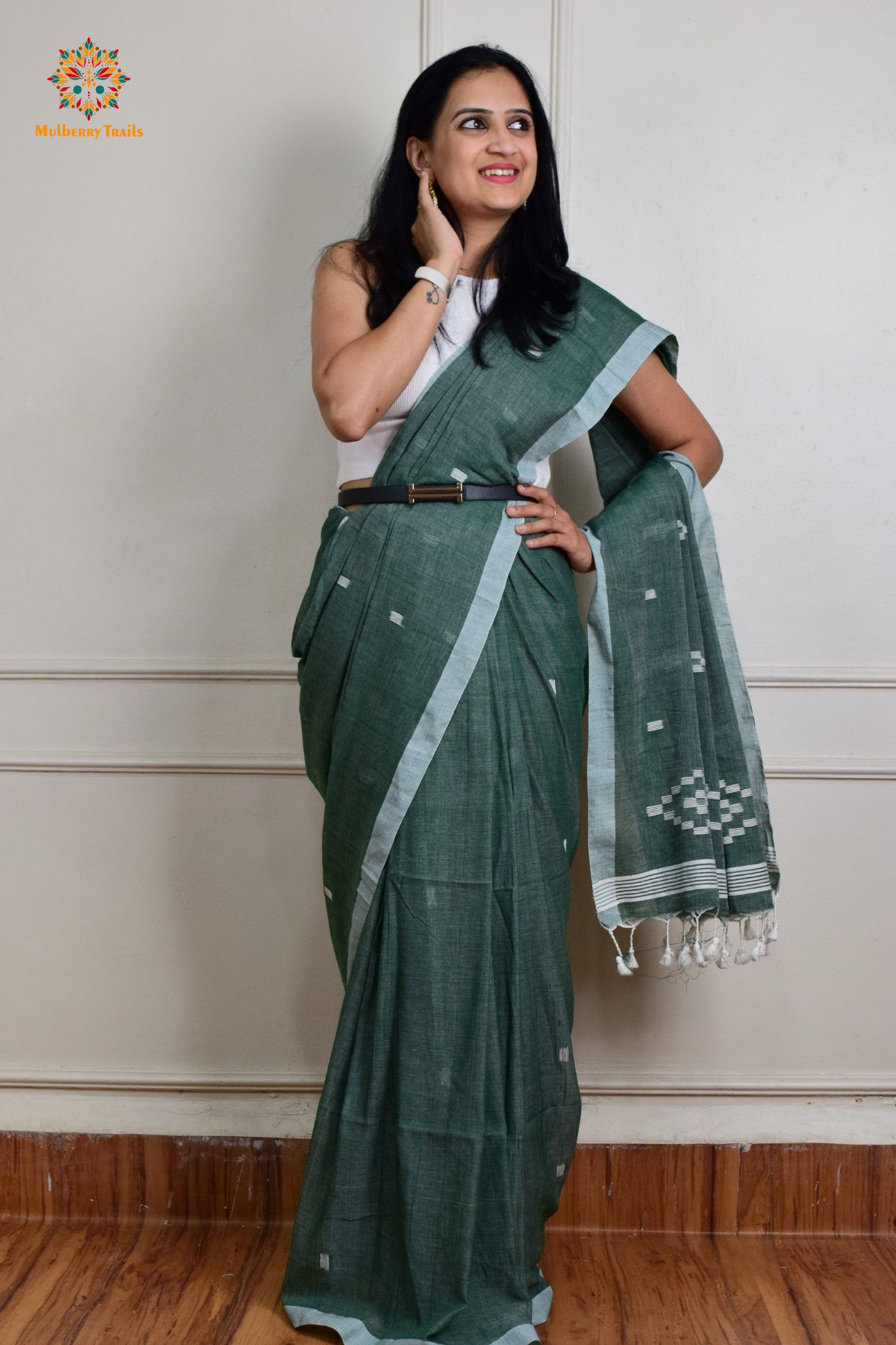 Yami: Flowy Summer Cotton Saree Sage Green