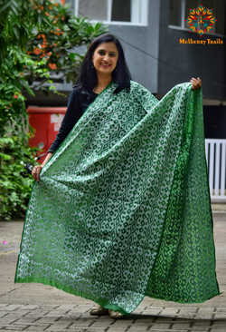Hand Embroidered Silk Kantha Dupatta - Green