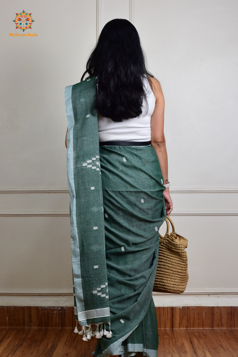 Yami: Flowy Summer Cotton Saree Sage Green