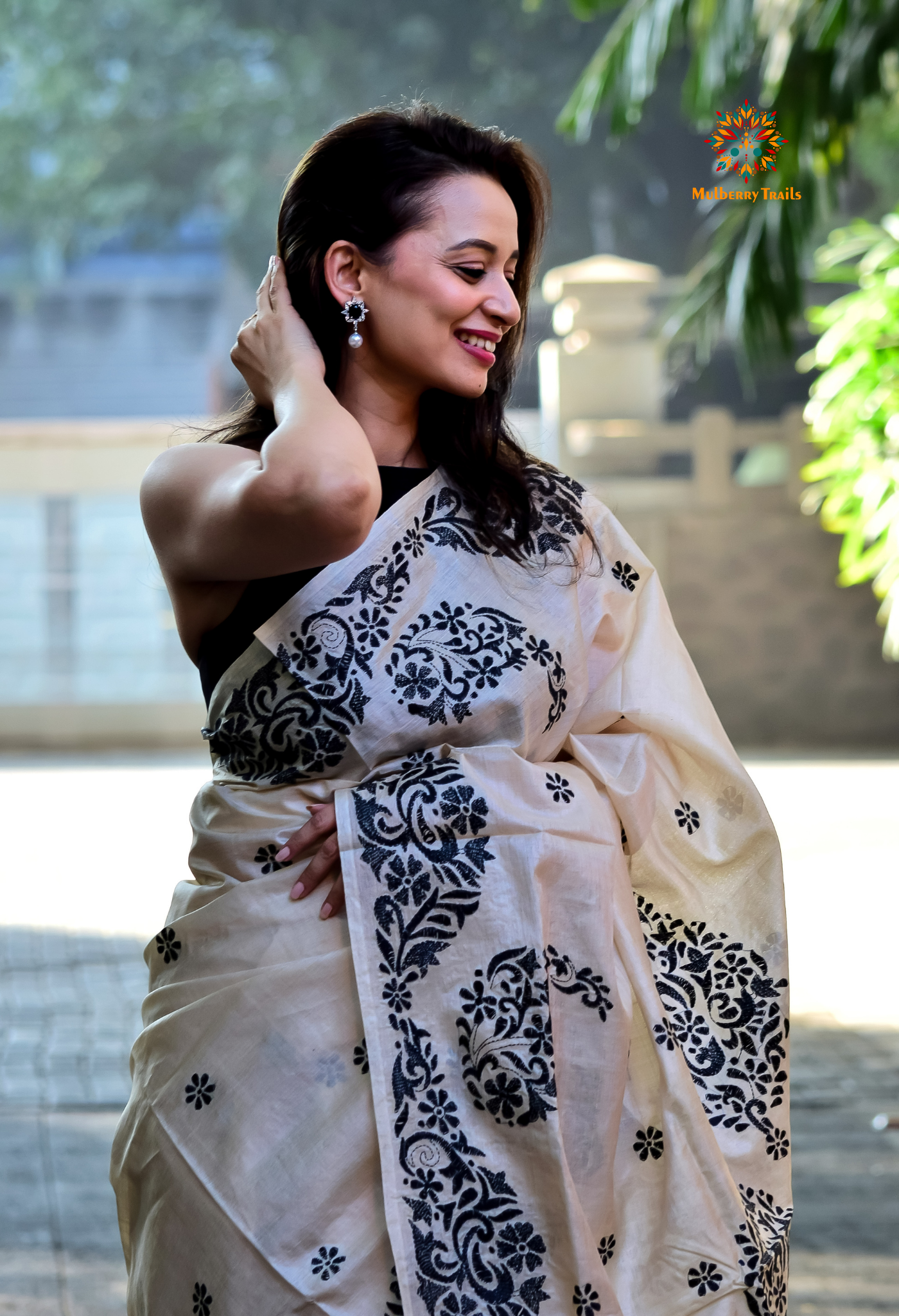 Rima - Tusser Silk Kantha Embroidery Saree