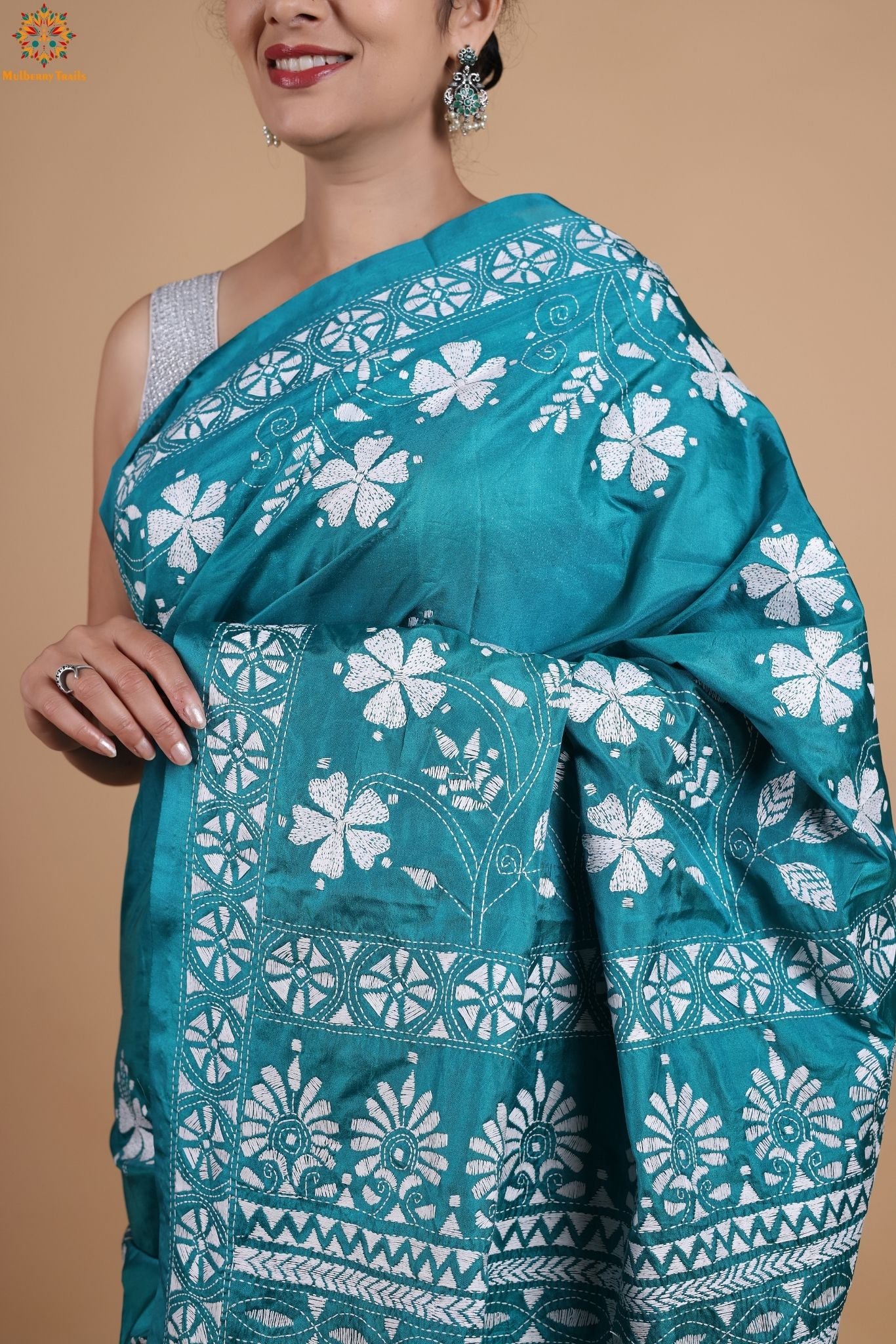 Koyna - Art Silk Kantha Embroidery Saree