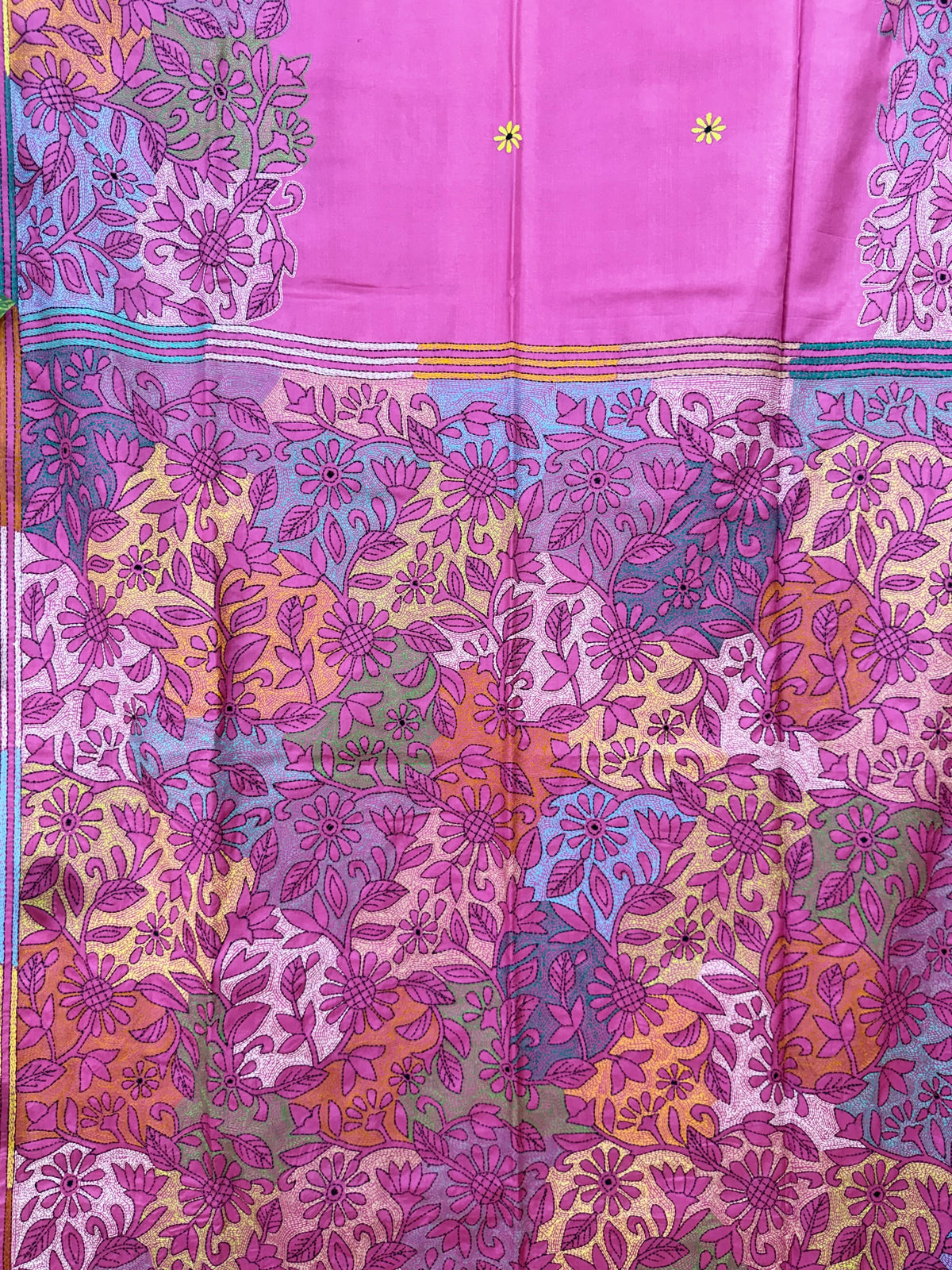 Rima - Bangalore silk saree with kantha embroidery pink