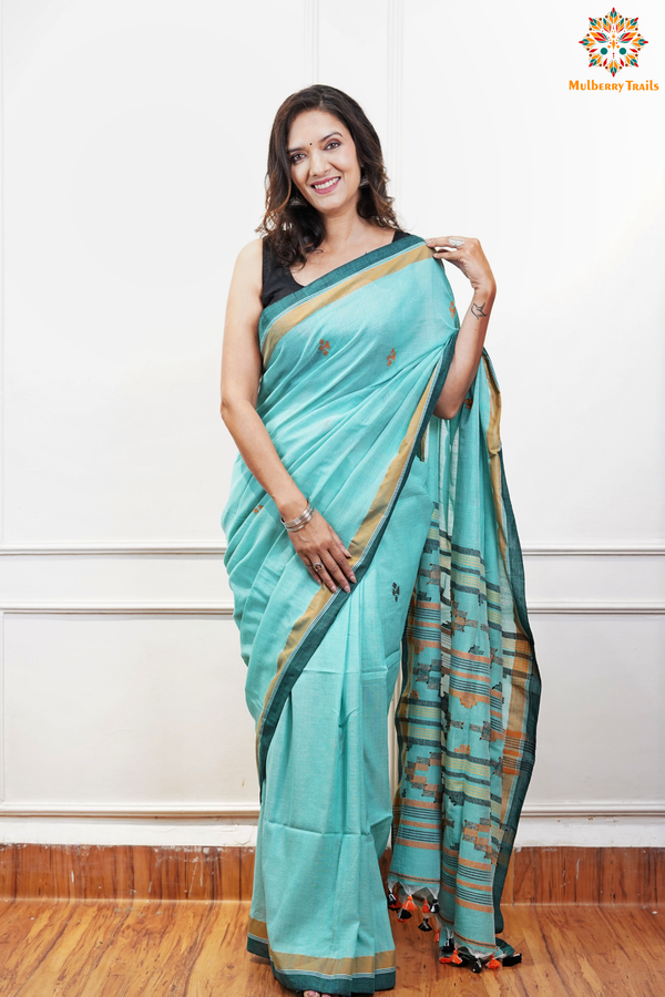 Cotton Handloom Saree
Pure Cotton Saree with for office wear. 
Model is wearing cotton saree for office, day outing, casual wear. 
Handloom saree, handloom mark, handwoven saree
Luxury Pure cotton Saree
Premium Sarees for office wear. sankranti, govt festivals, formal occassions, army events