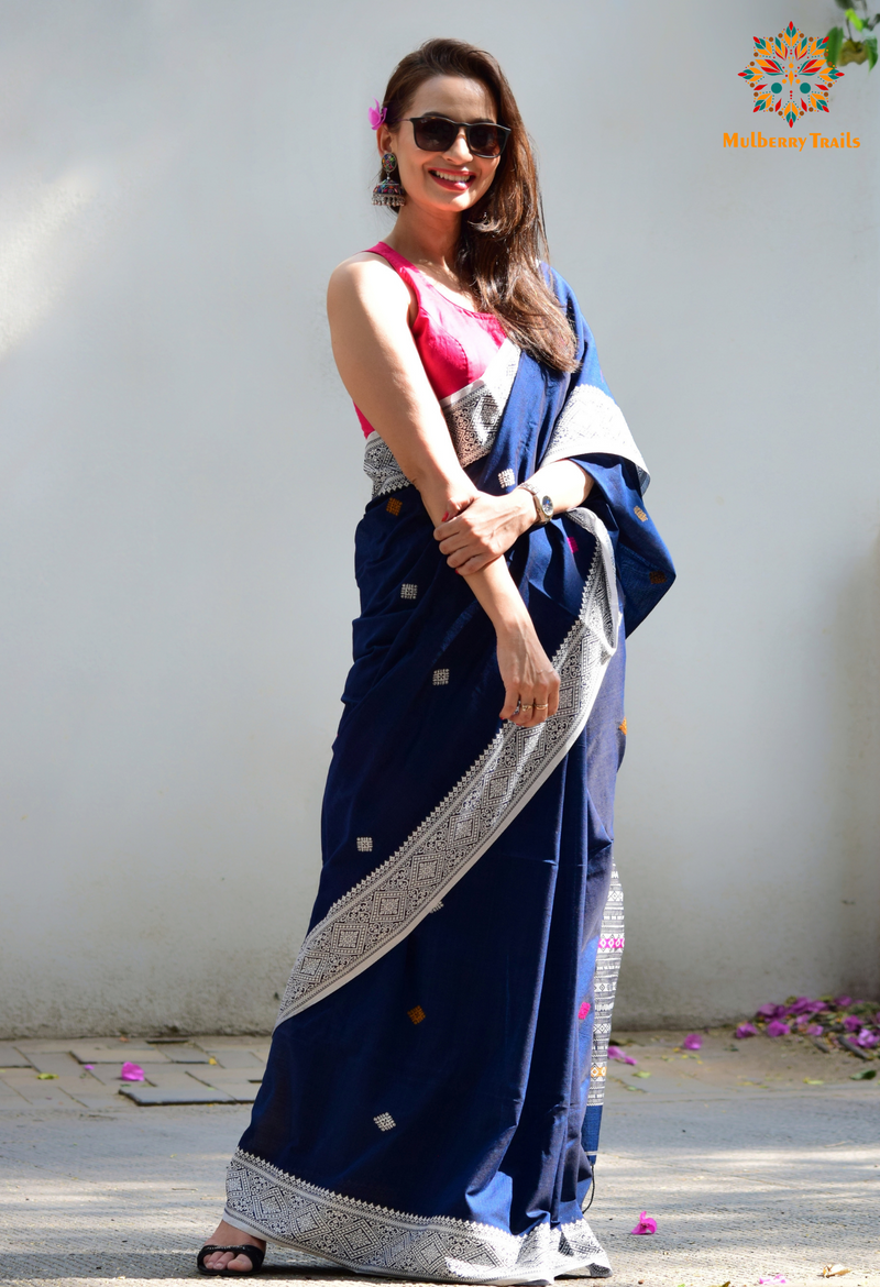 Ahana: Premium Handwoven Cotton Saree - Deep Blue