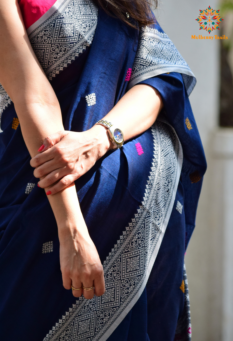 Ahana: Premium Handwoven Cotton Saree - Deep Blue