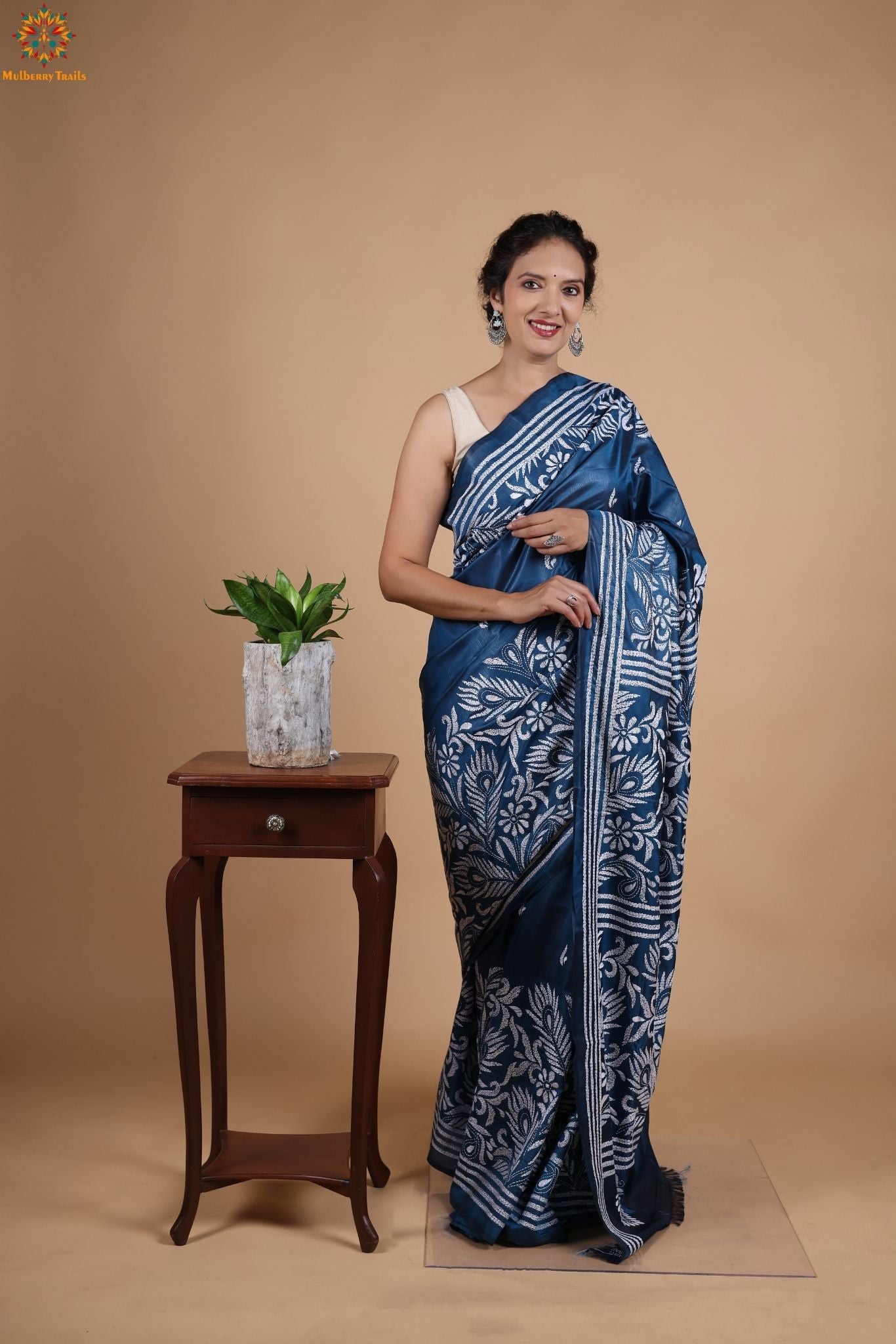 Koyna - Art Silk Kantha Embroidery Saree