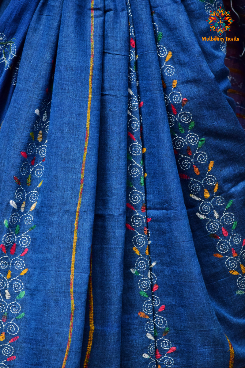 Vipas: Cotton Handloom Saree with Kantha Embroidery