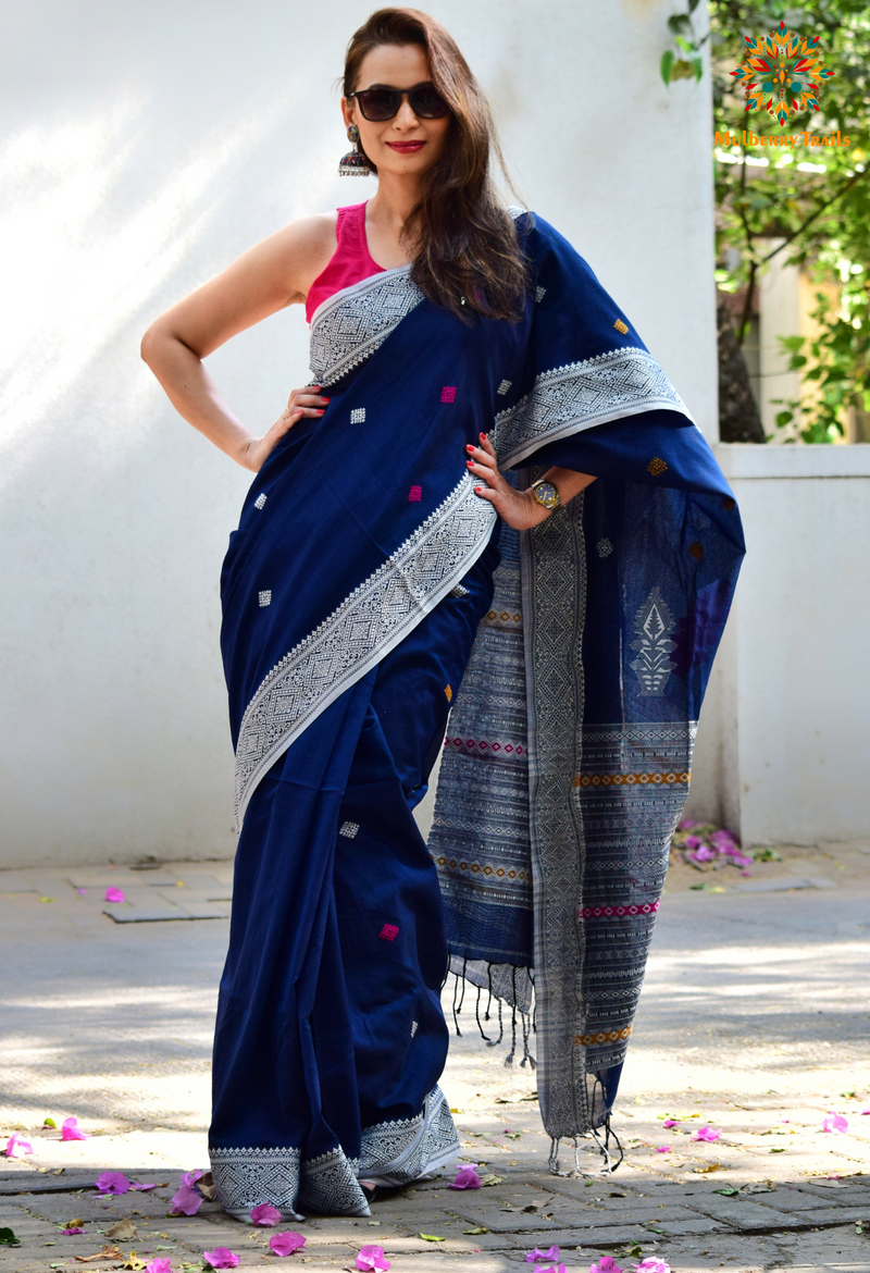 Ahana: Premium Handwoven Cotton Saree - Deep Blue