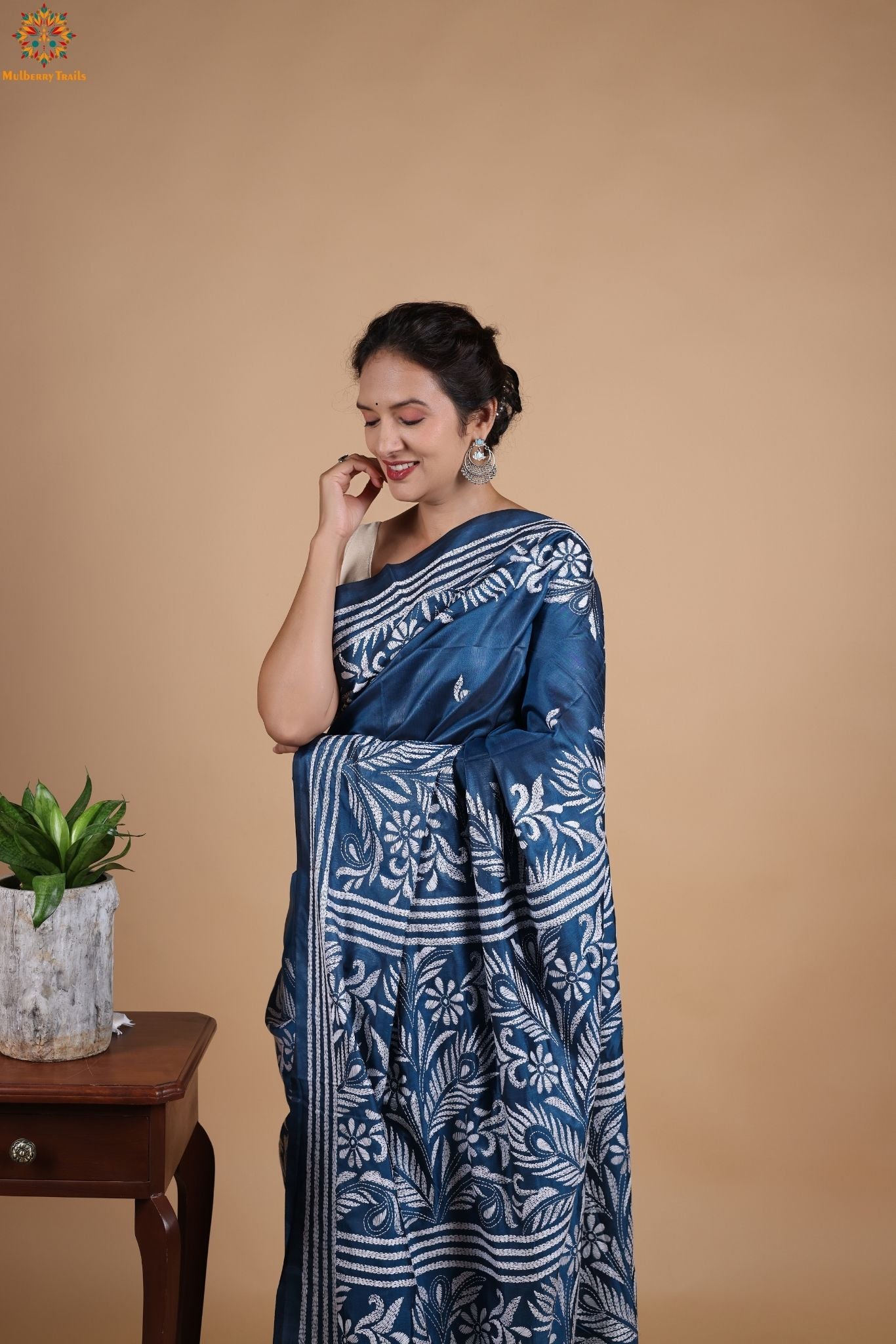 Koyna - Art Silk Kantha Embroidery Saree