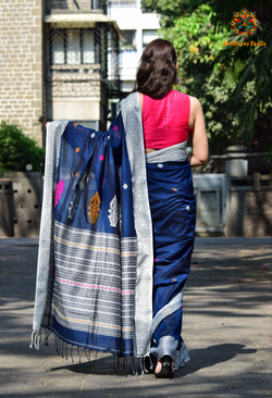 Ahana: Premium Handwoven Cotton Saree - Deep Blue