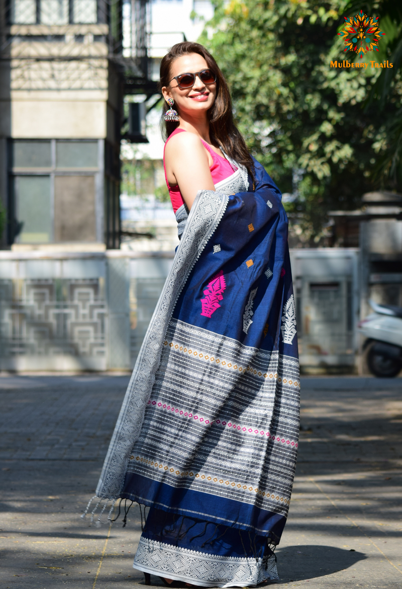 Ahana: Premium Handwoven Cotton Saree - Deep Blue