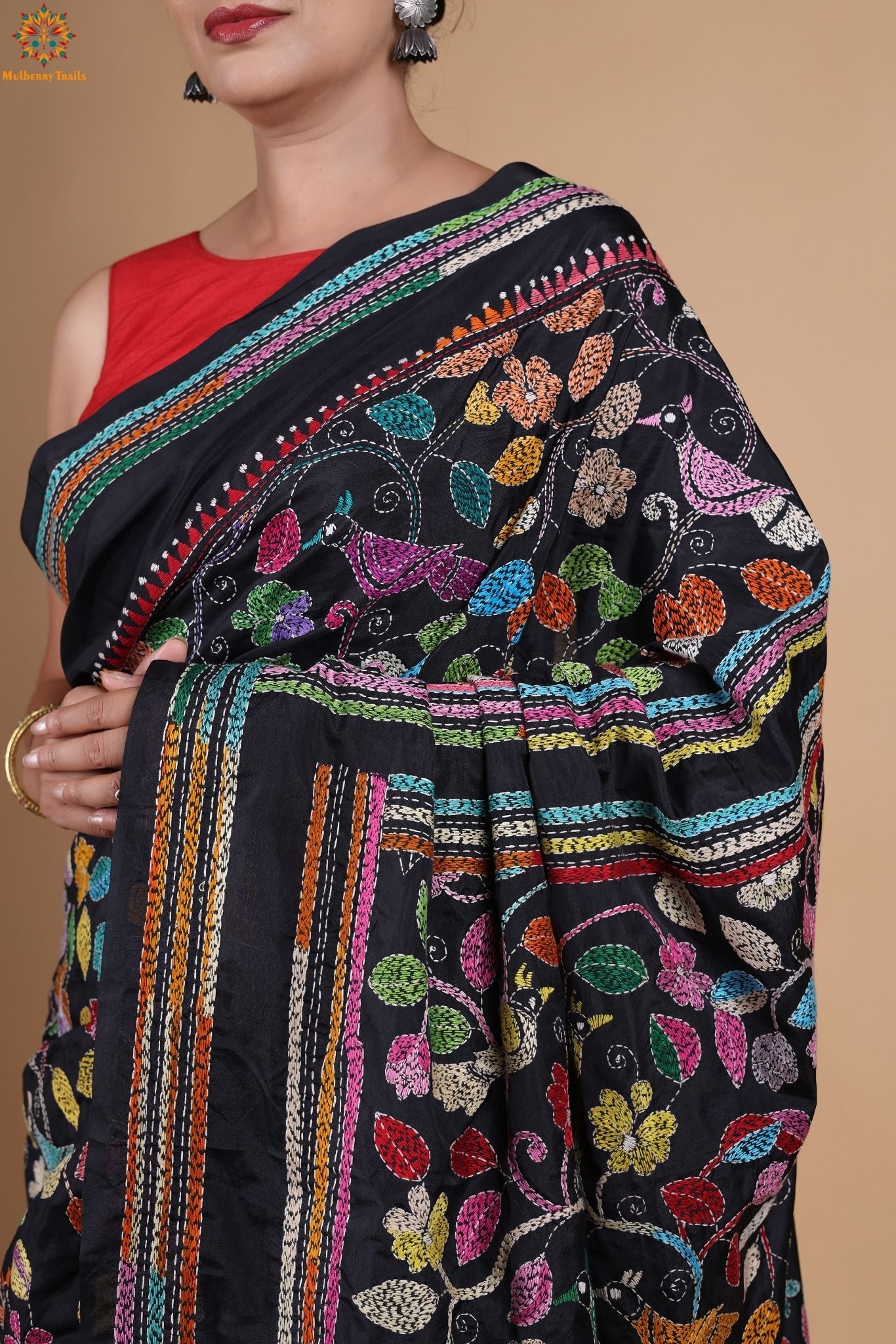 Koyna - Art Silk Kantha Embroidery Saree