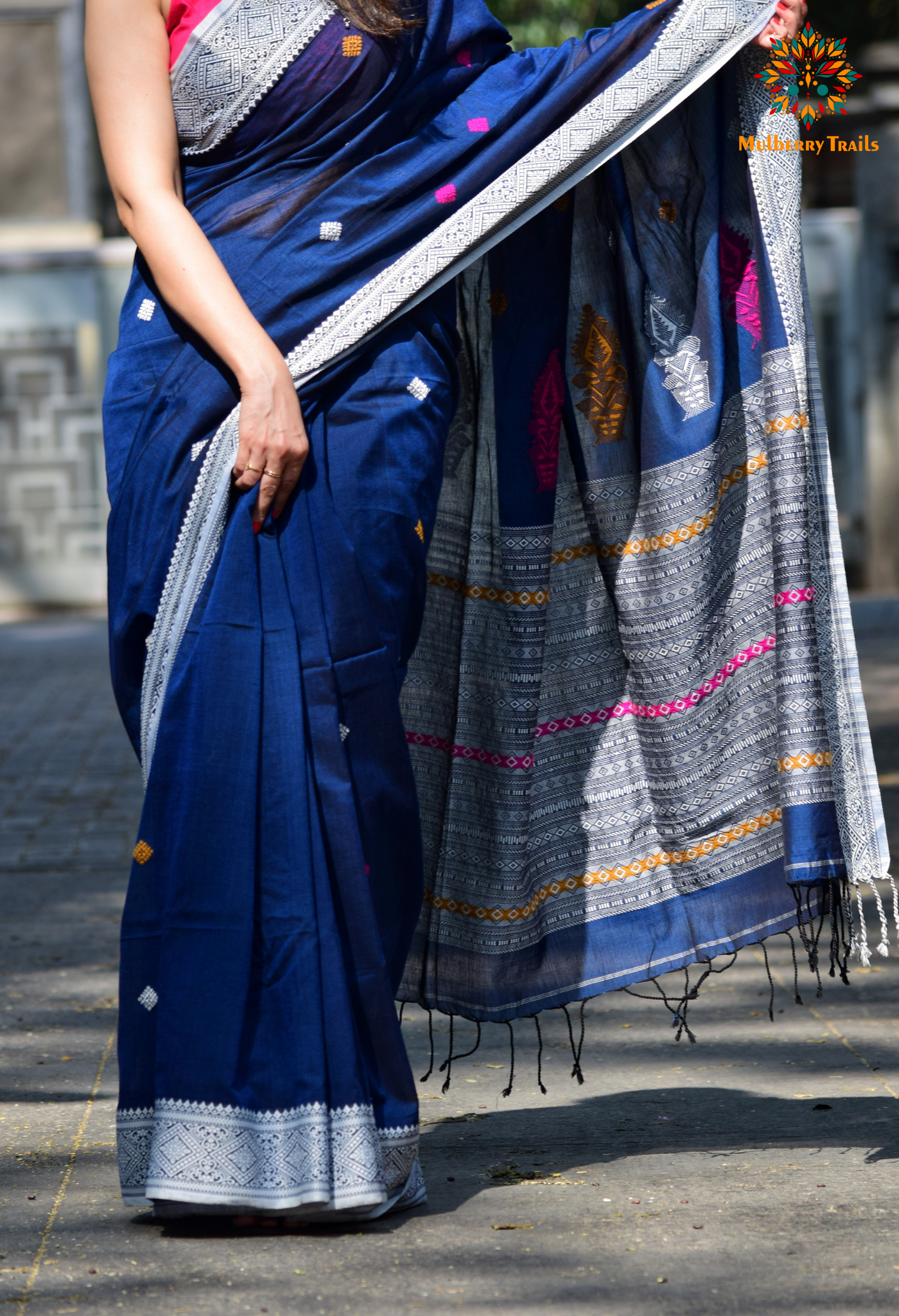 Ahana: Premium Handwoven Cotton Saree - Deep Blue