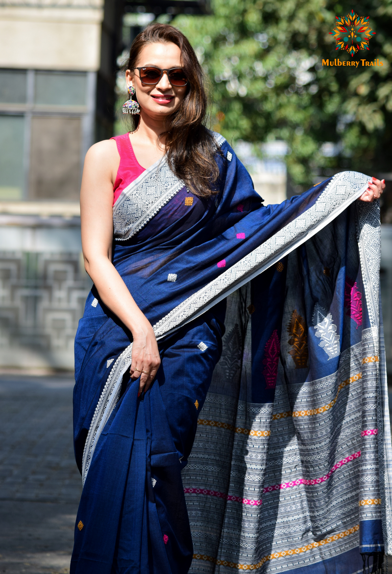 Ahana: Premium Handwoven Cotton Saree - Deep Blue