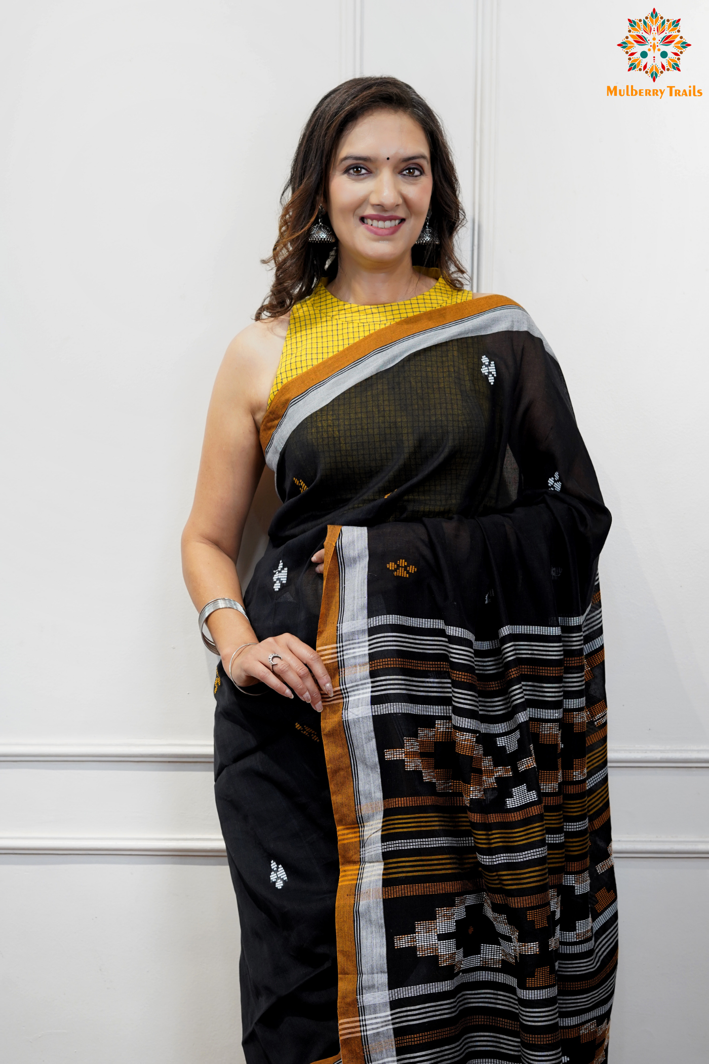 Cotton Handloom Saree
Pure Cotton Saree with for office wear. 
Model is wearing cotton saree for office, day outing, casual wear. 
Handloom saree, handloom mark, handwoven saree
Luxury Pure cotton Saree
Premium Sarees for office wear. sankranti, govt festivals, formal occassions, army events