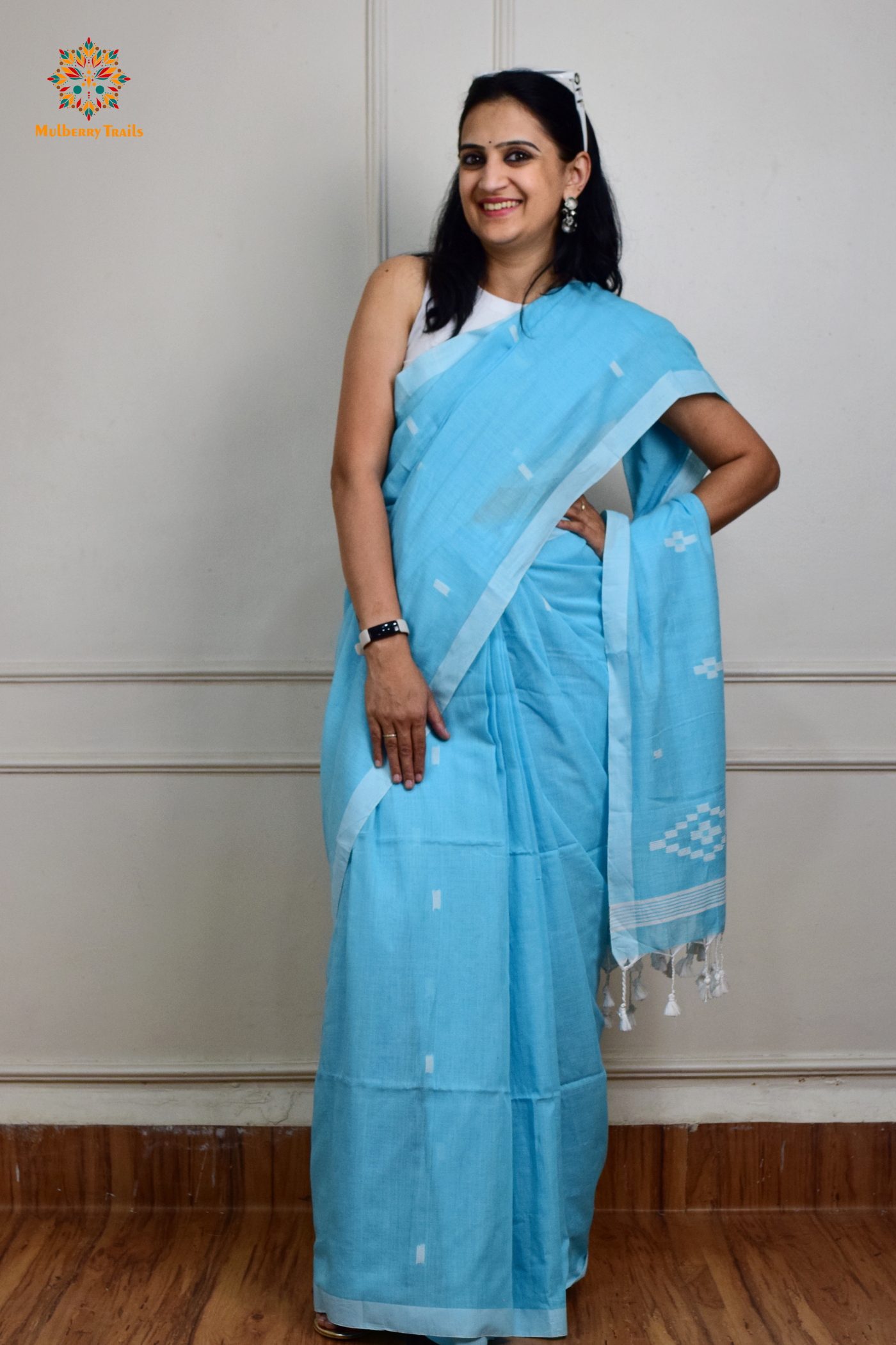 Yami: Flowy Summer Cotton Saree Sky Blue