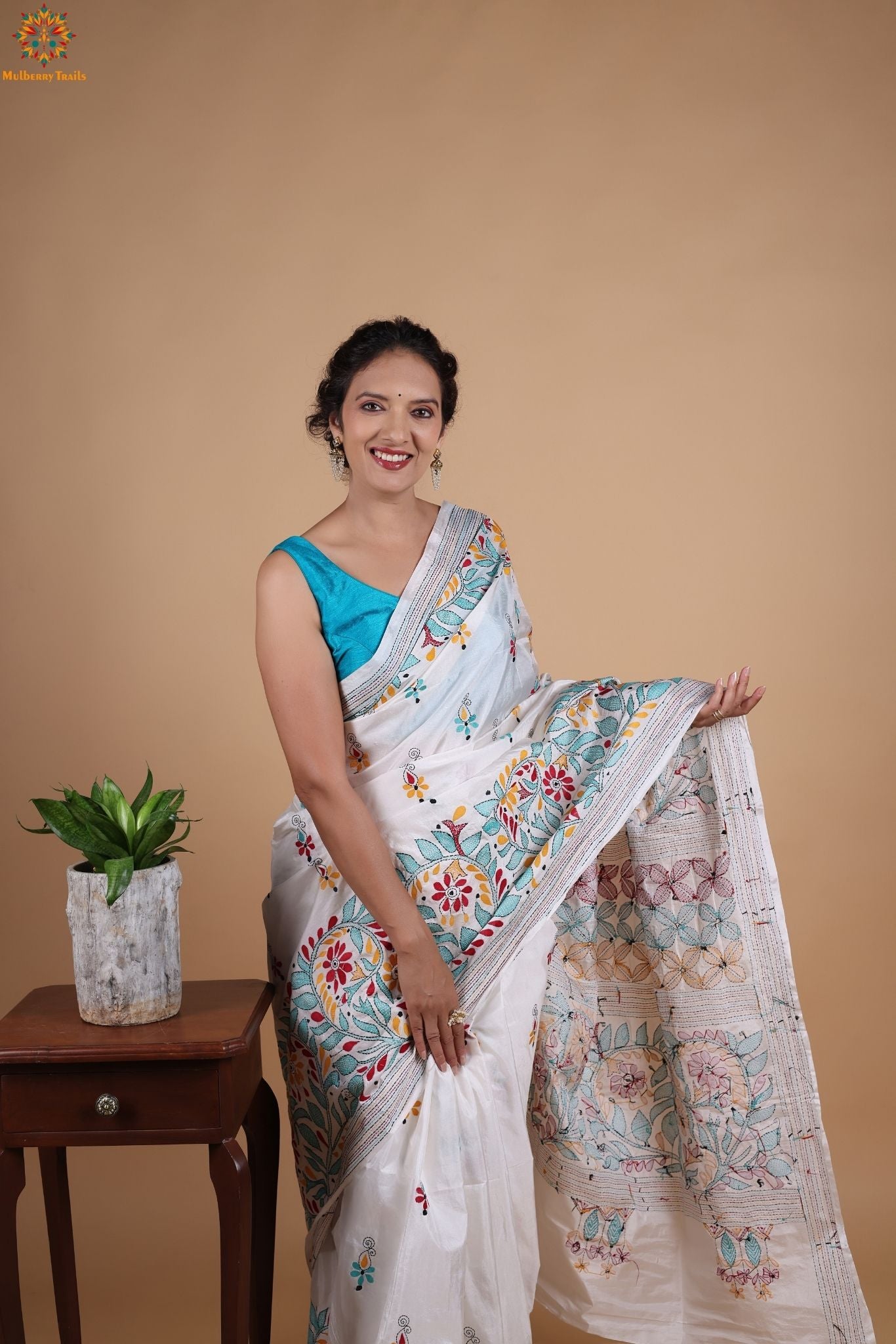 Koyna - Art Silk Kantha Embroidery Saree