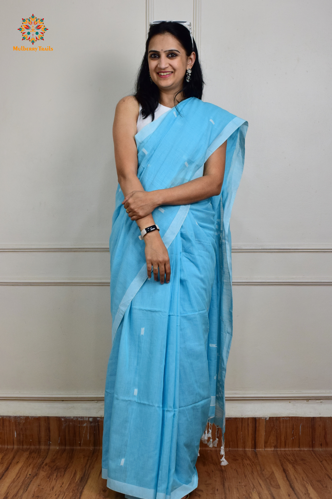 Yami: Flowy Summer Cotton Saree Sky Blue