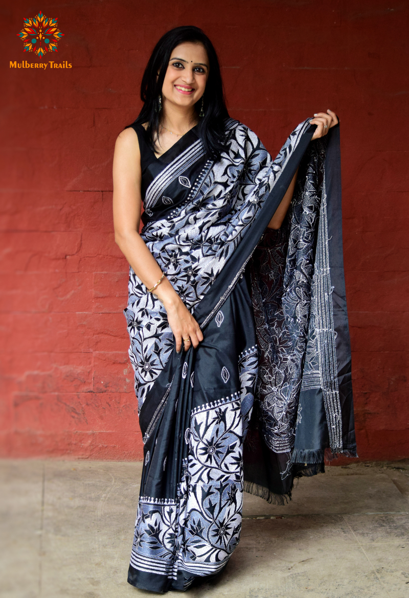 Koyna - Art Silk Kantha Embroidery Saree