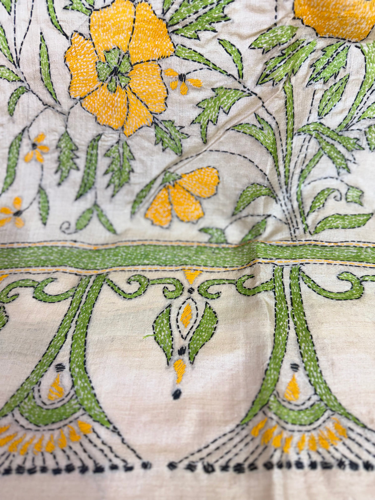 Rima - Tusser silk saree with kantha embroidery