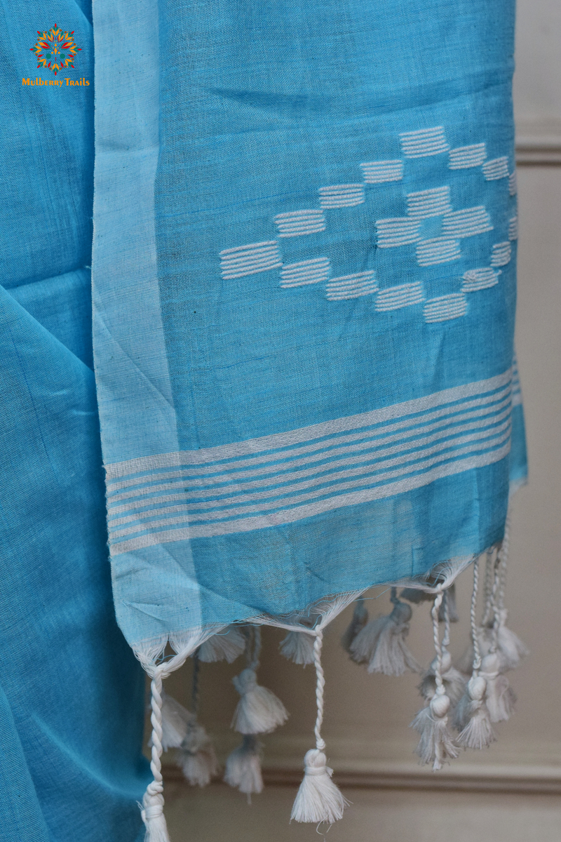 Yami: Flowy Summer Cotton Saree Sky Blue