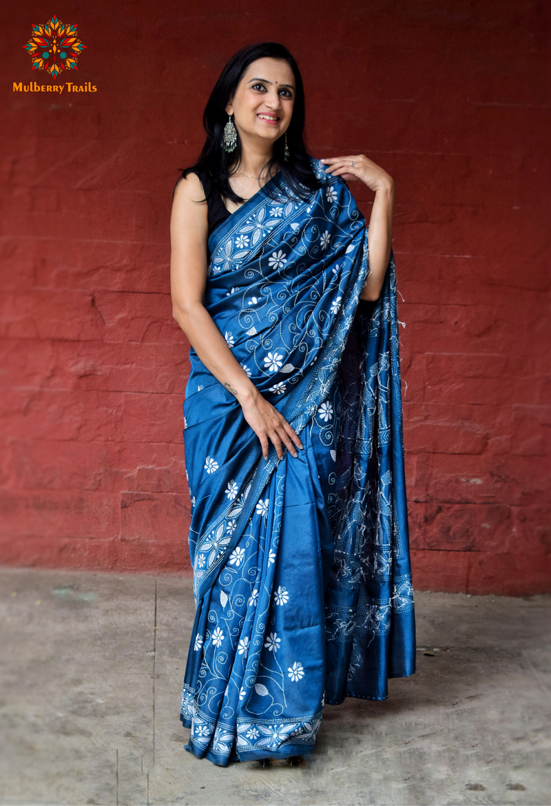 Koyna - Art Silk Kantha Embroidery Saree