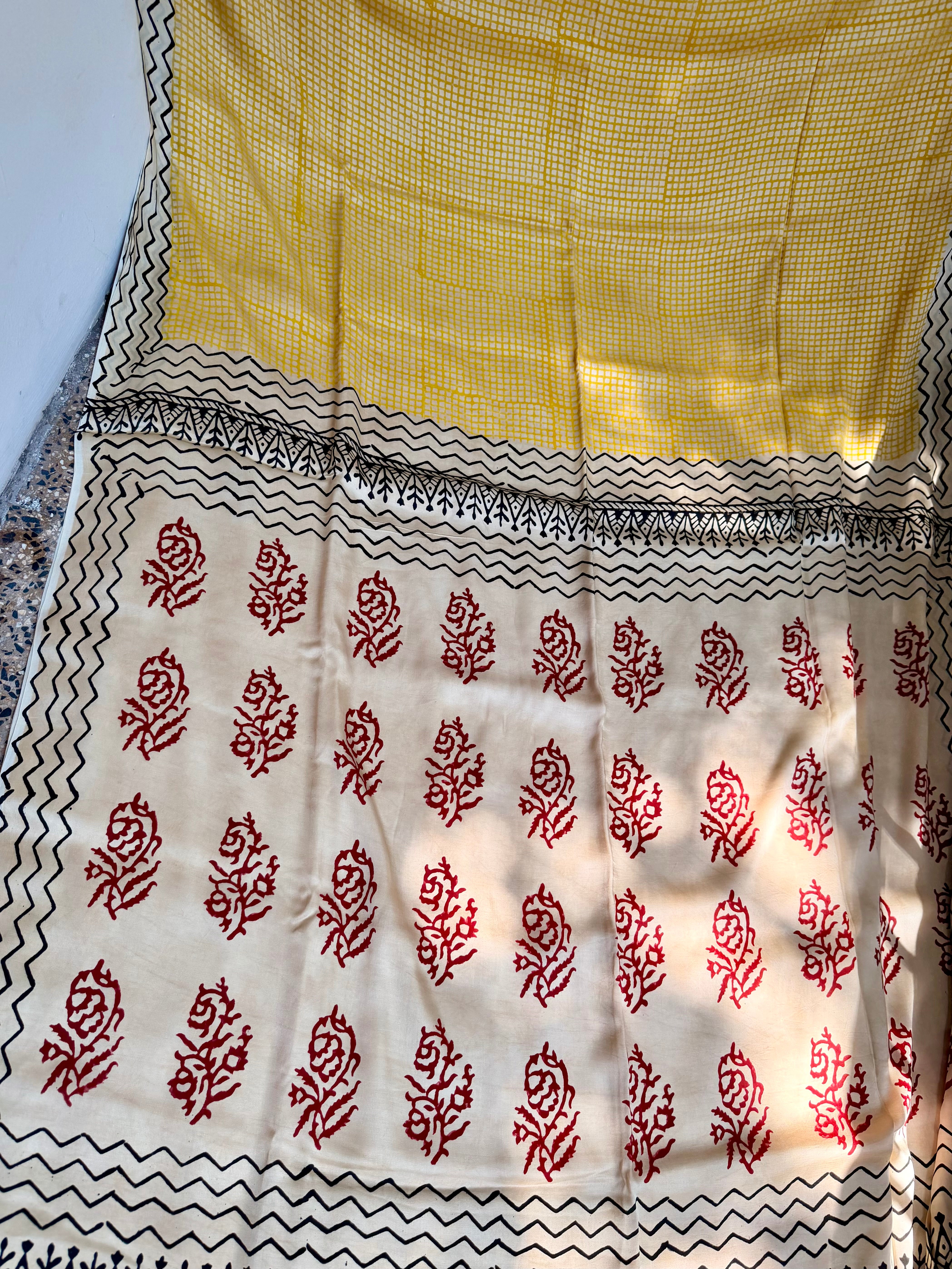 Modal silk sarees with block printing