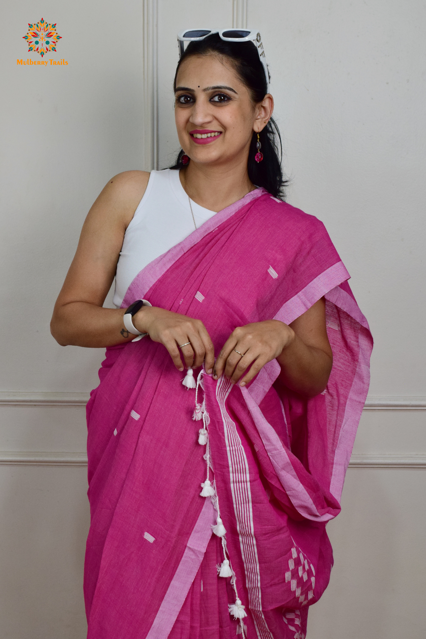 Yami: Flowy Summer Cotton Saree Fuschia Pink