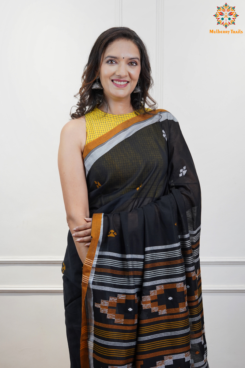 Cotton Handloom Saree
Pure Cotton Saree with for office wear. 
Model is wearing cotton saree for office, day outing, casual wear. 
Handloom saree, handloom mark, handwoven saree
Luxury Pure cotton Saree
Premium Sarees for office wear. sankranti, govt festivals, formal occassions, army events