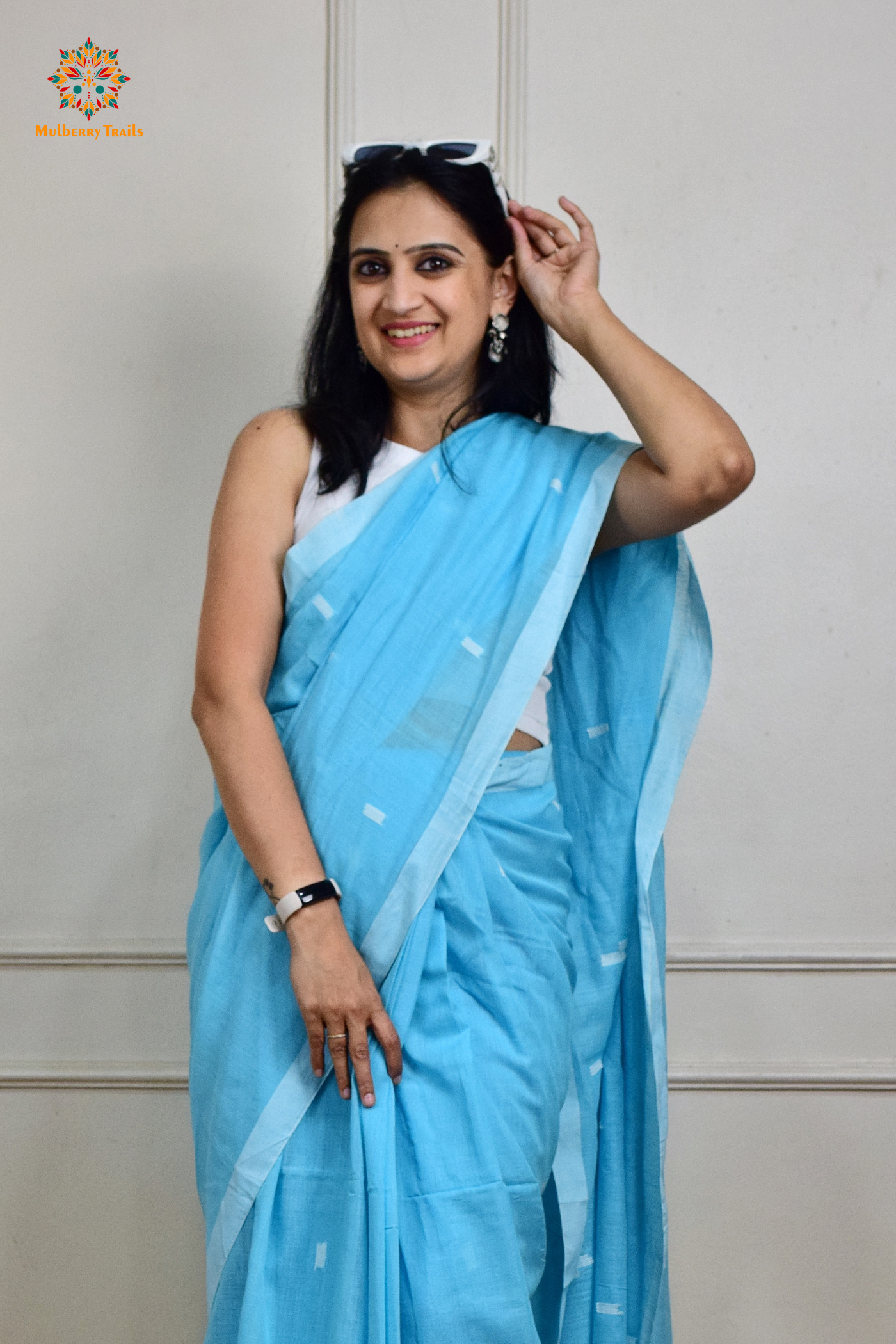 Yami: Flowy Summer Cotton Saree Sky Blue