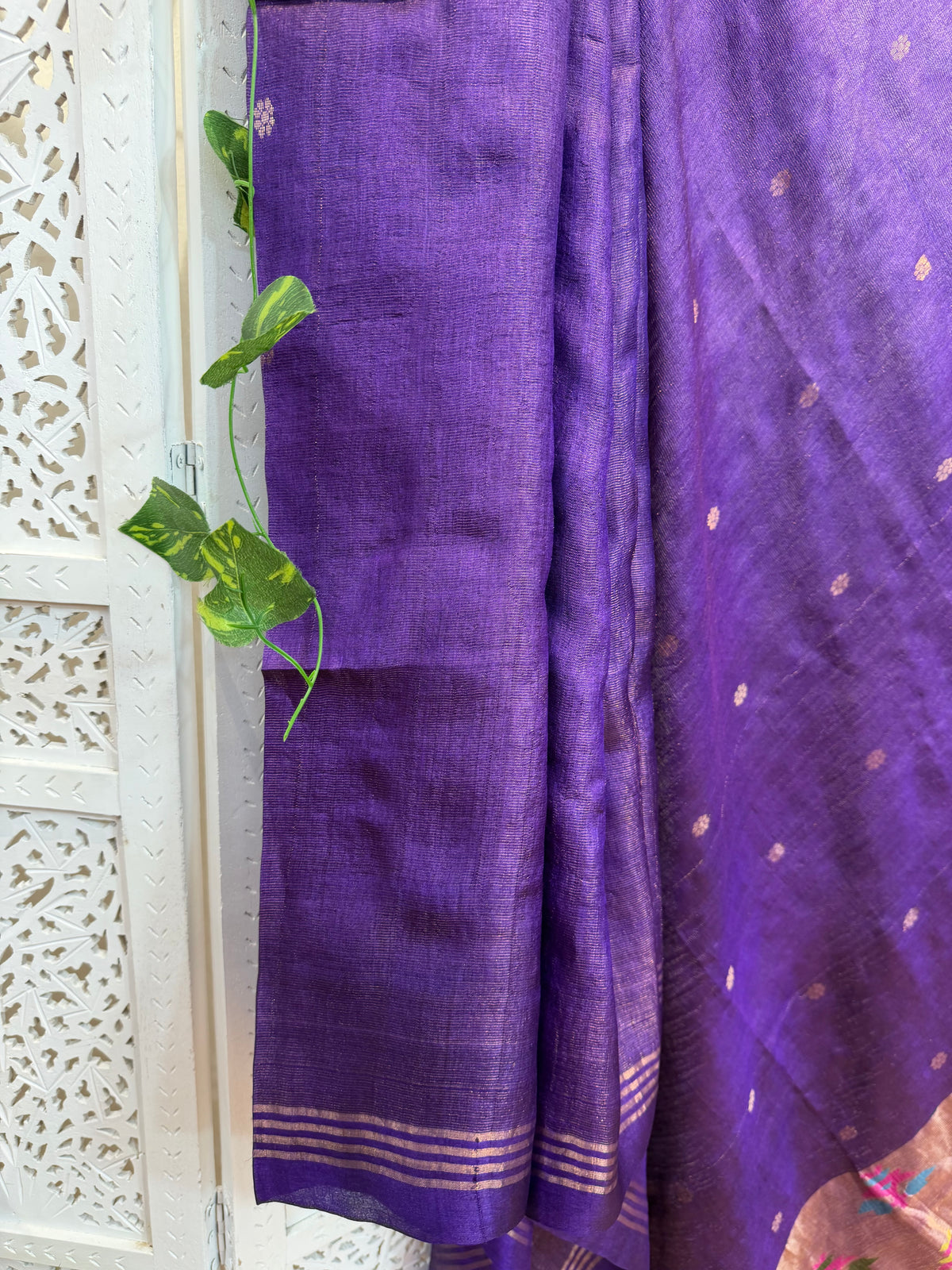 Meghana: Premiun Tusser silk Saree_purple paithani design
