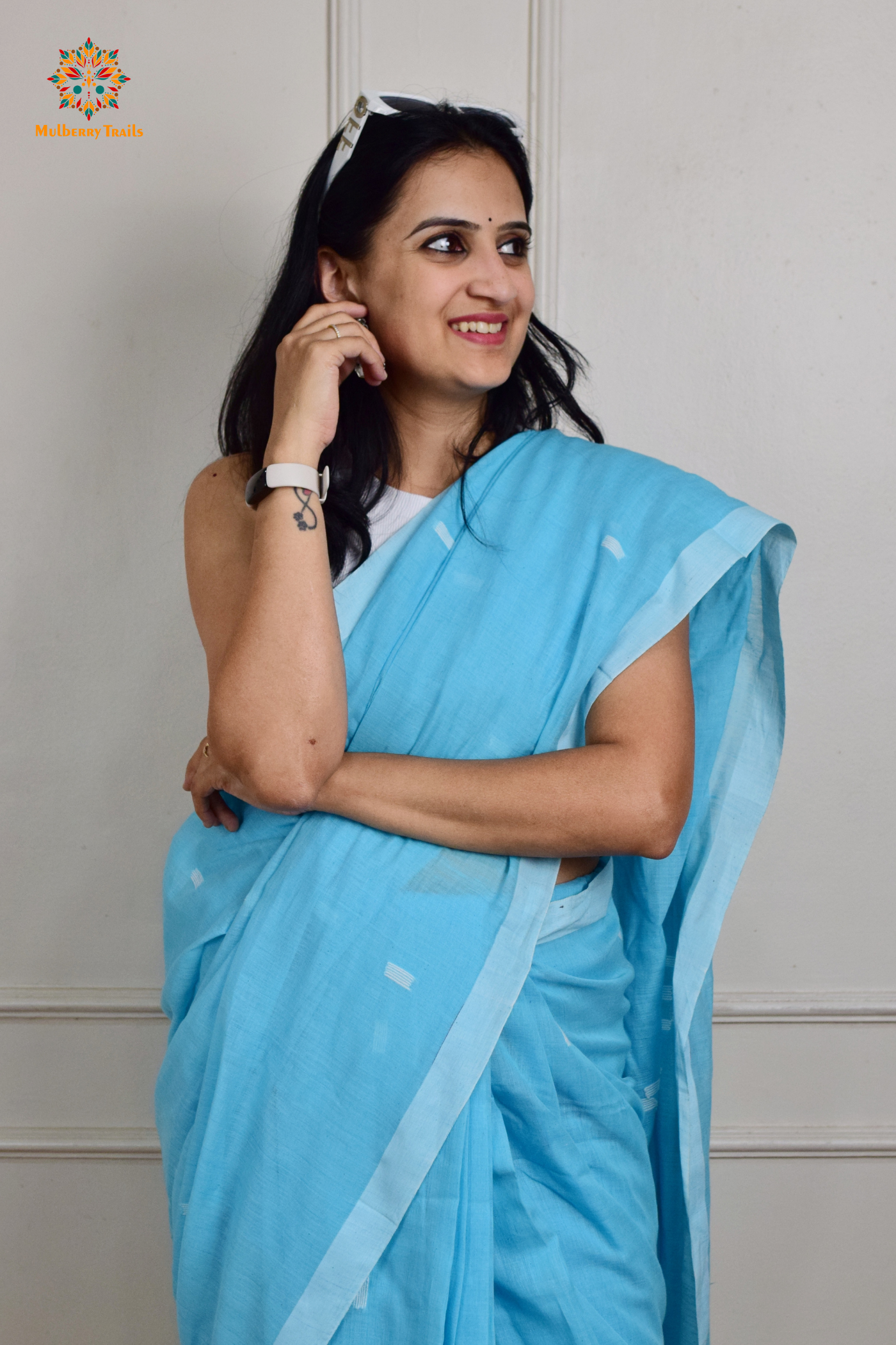 Yami: Flowy Summer Cotton Saree Sky Blue