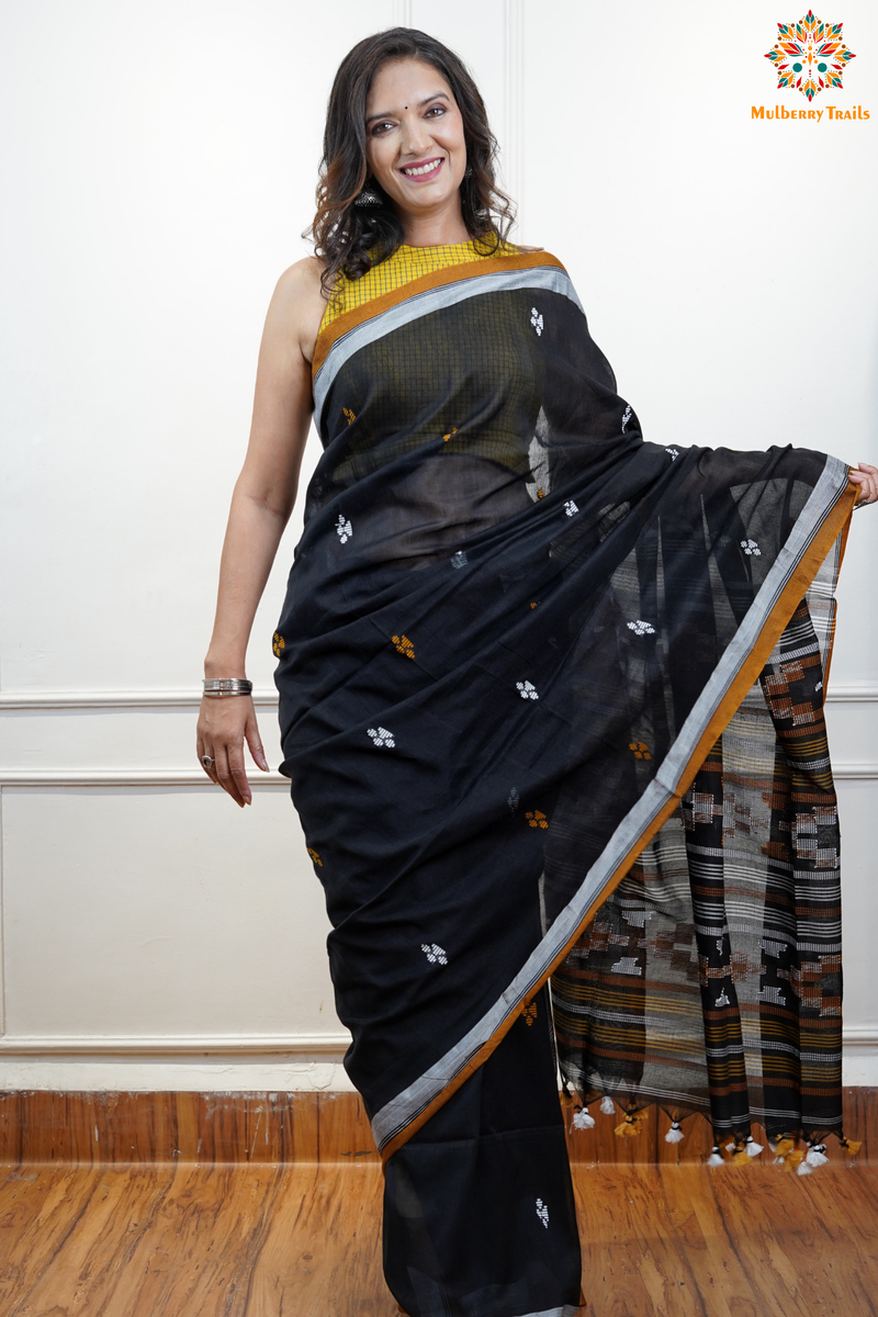 Cotton Handloom Saree
Pure Cotton Saree with for office wear. 
Model is wearing cotton saree for office, day outing, casual wear. 
Handloom saree, handloom mark, handwoven saree
Luxury Pure cotton Saree
Premium Sarees for office wear. sankranti, govt festivals, formal occassions, army events