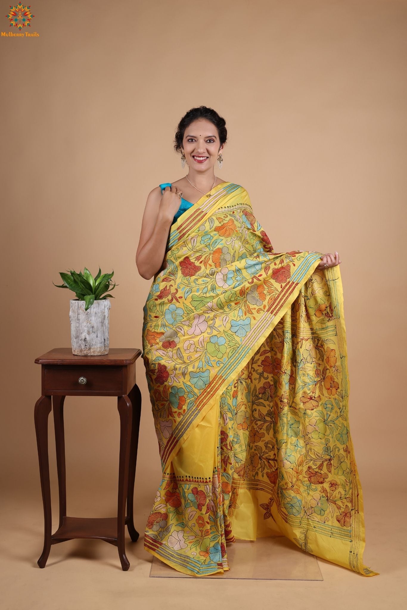Koyna - Art Silk Kantha Embroidery Saree