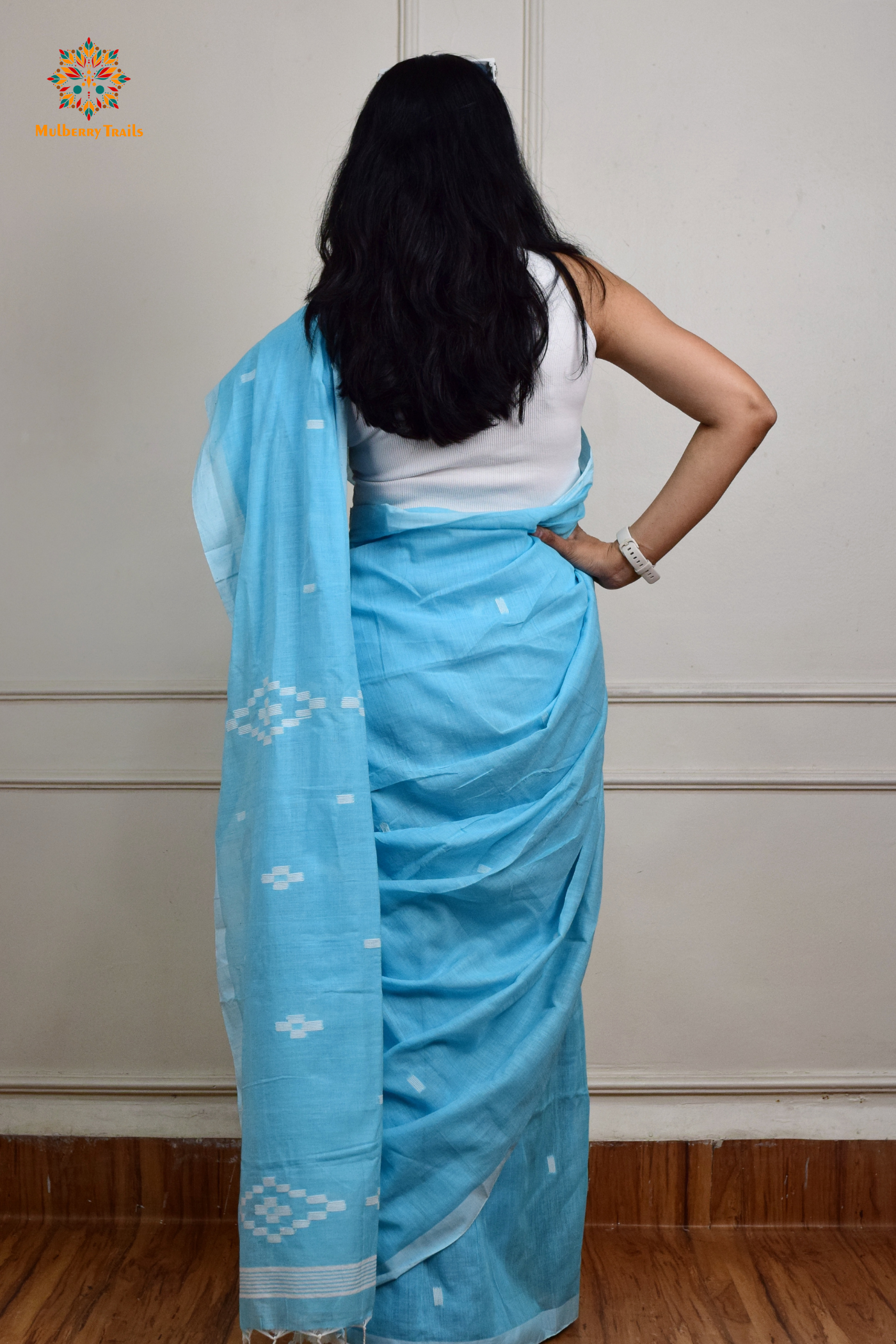 Yami: Flowy Summer Cotton Saree Sky Blue