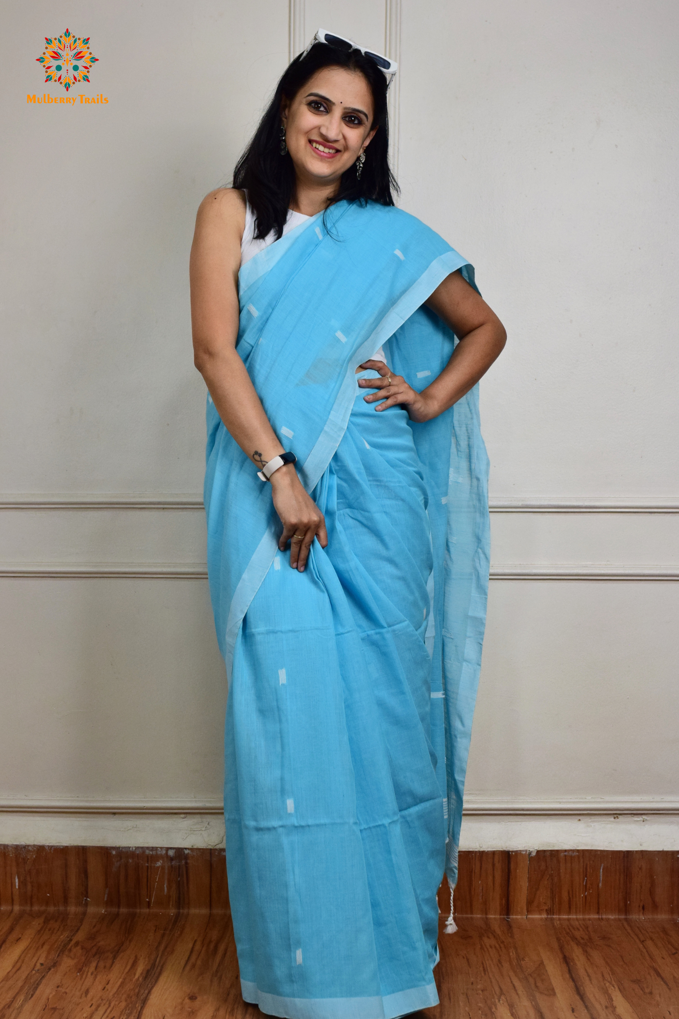 Yami: Flowy Summer Cotton Saree Sky Blue