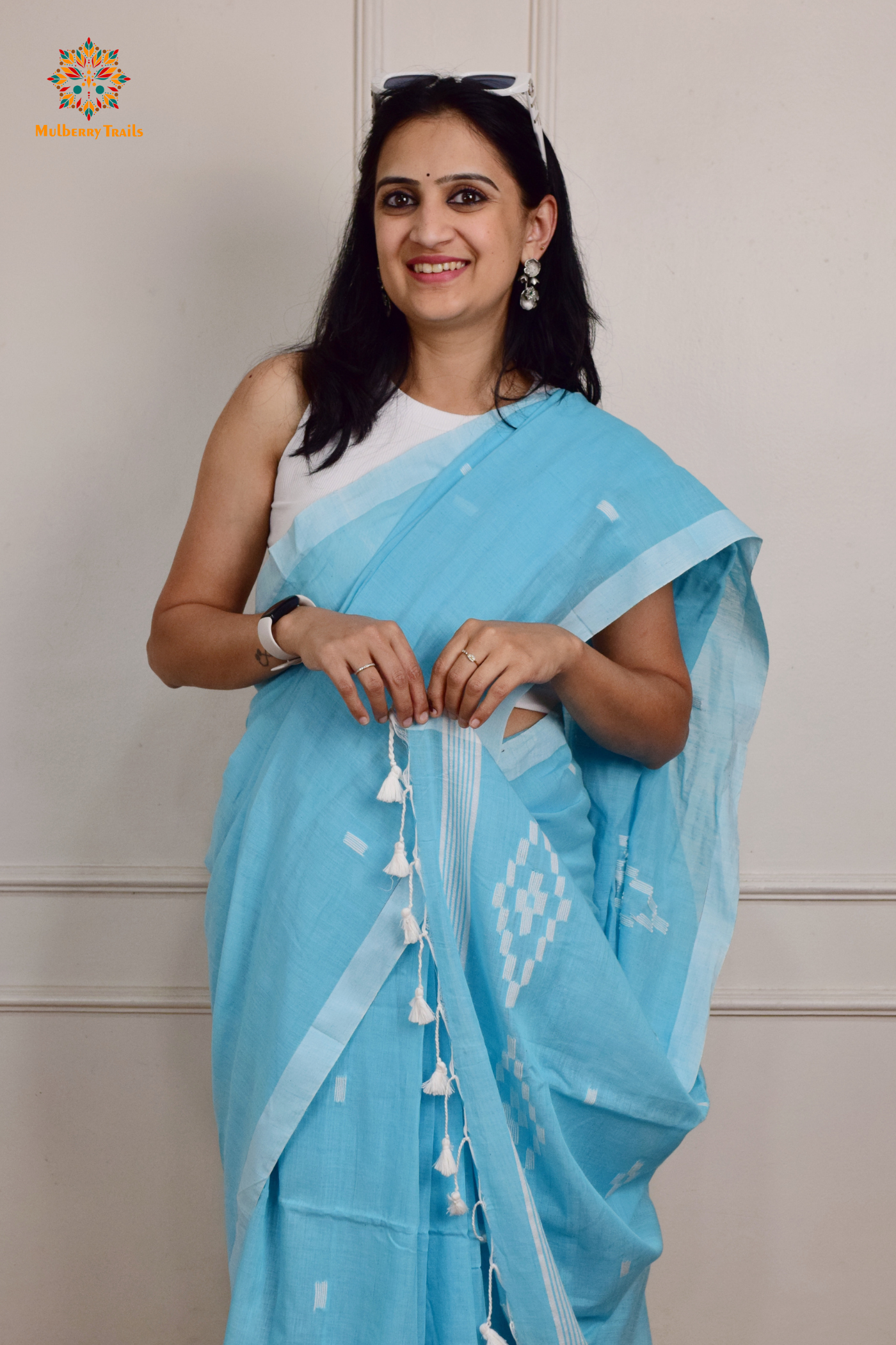 Yami: Flowy Summer Cotton Saree Sky Blue