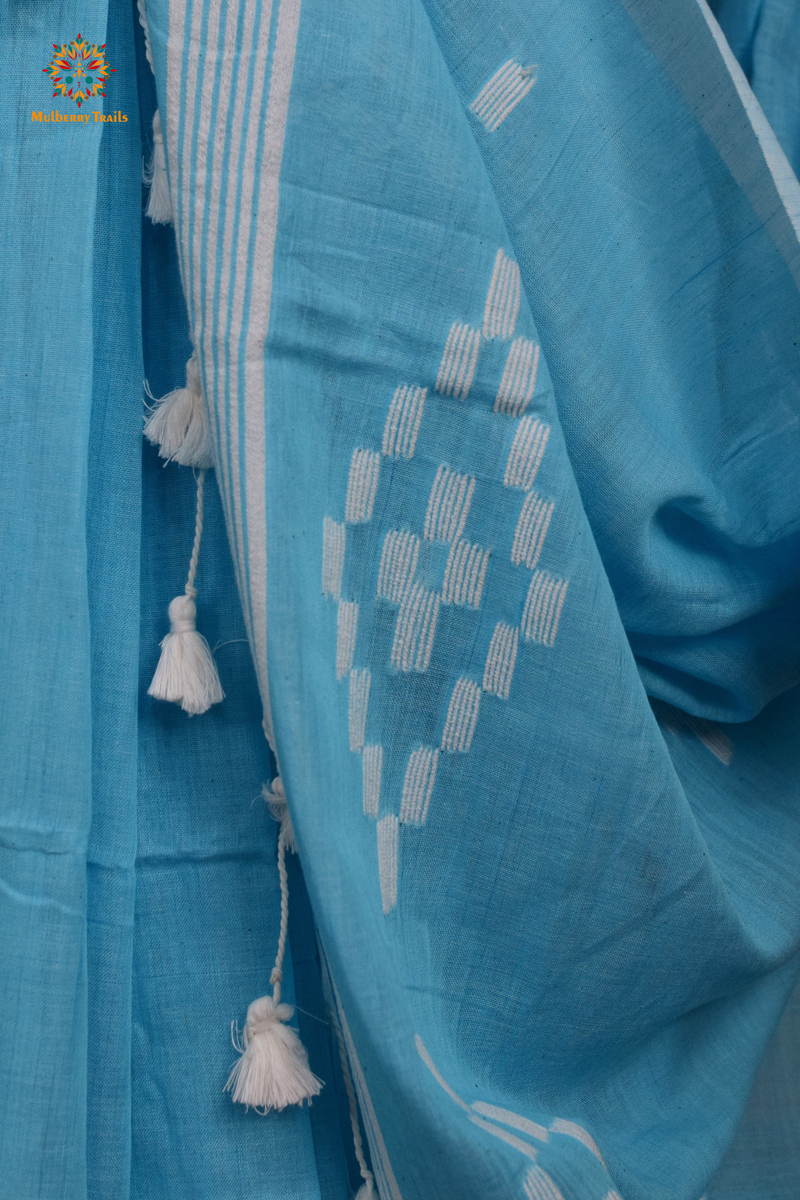 Yami: Flowy Summer Cotton Saree Sky Blue