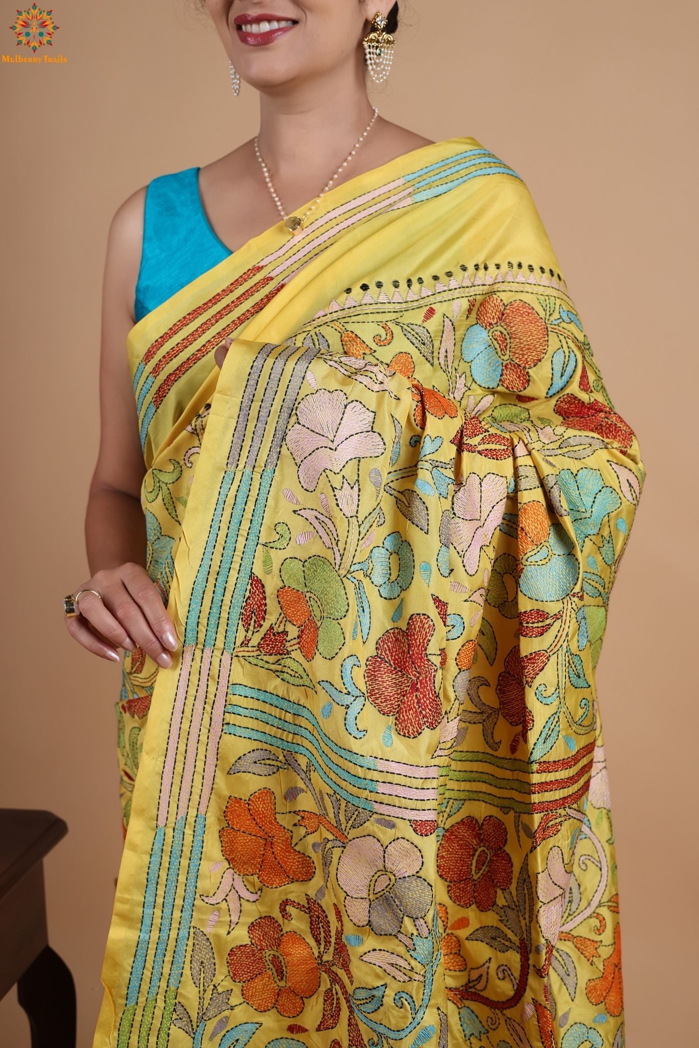 Koyna - Art Silk Kantha Embroidery Saree